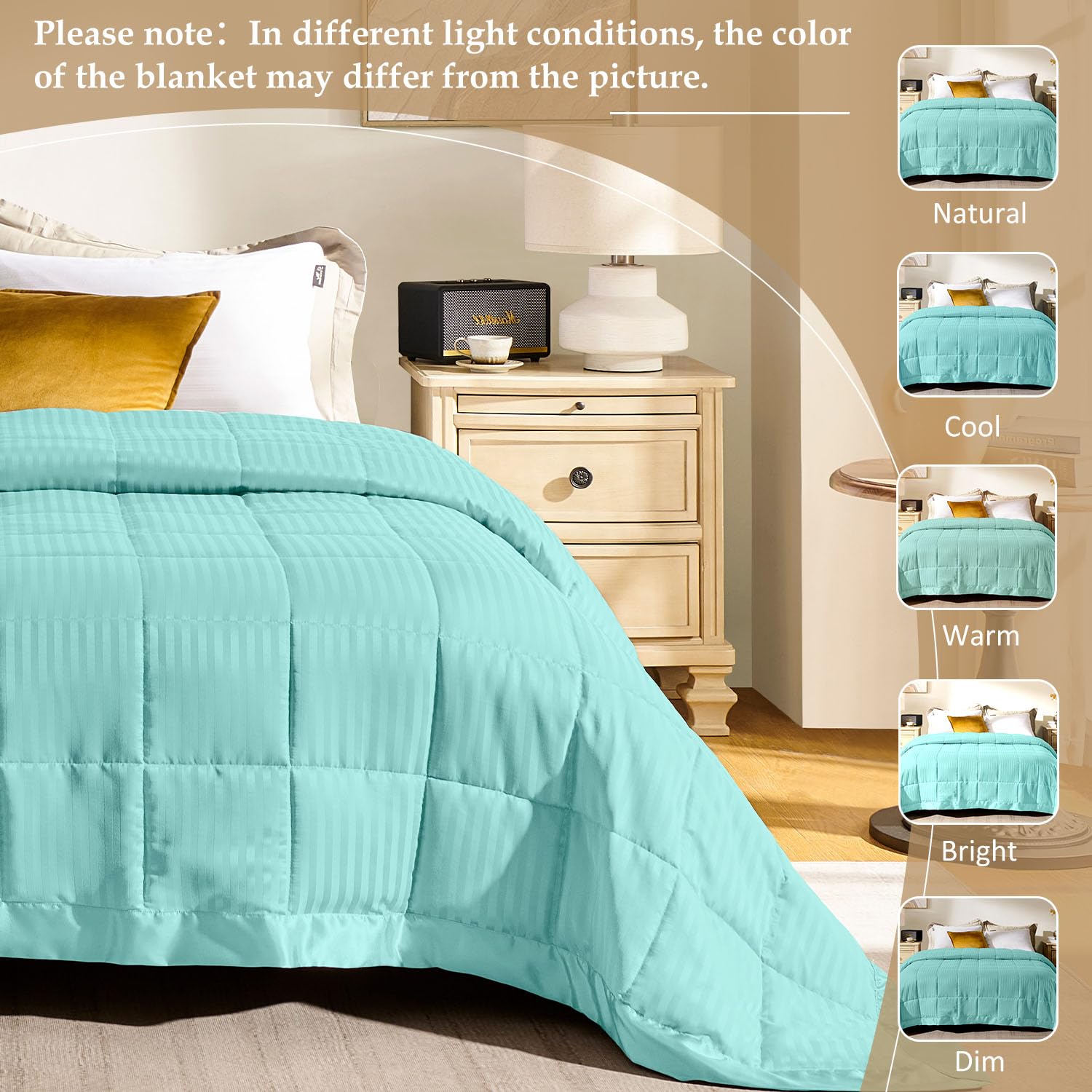 Premium King Size Down Alternative Blanket with Satin Trim - Lightweight All-Season Comforter, Machine Washable (Mint Green, 90x108 Inches) - Perfect for Bedroom, Guest Room, and Cozy Sofa Lounging