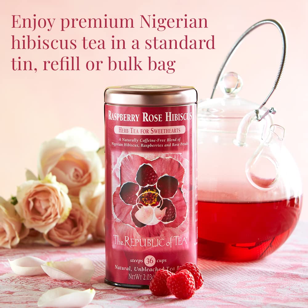 Republic of Tea Raspberry Rose Hibiscus Herbal Tea - Caffeine-Free, 250 Tea Bags | Perfect for Relaxation, Afternoon Tea & Wellness Rituals