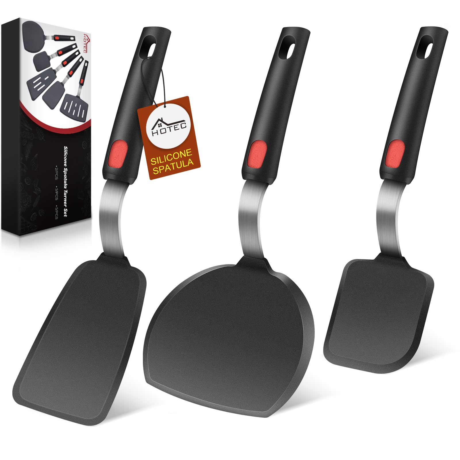 High Heat Resistant Silicone Spatula Set of 3 - 600°F Flexible Rubber Turner for Nonstick Cookware, Perfect for Flipping Eggs, Burgers, Pancakes & Crepes - Ideal for Baking, Grilling & Everyday Cooking