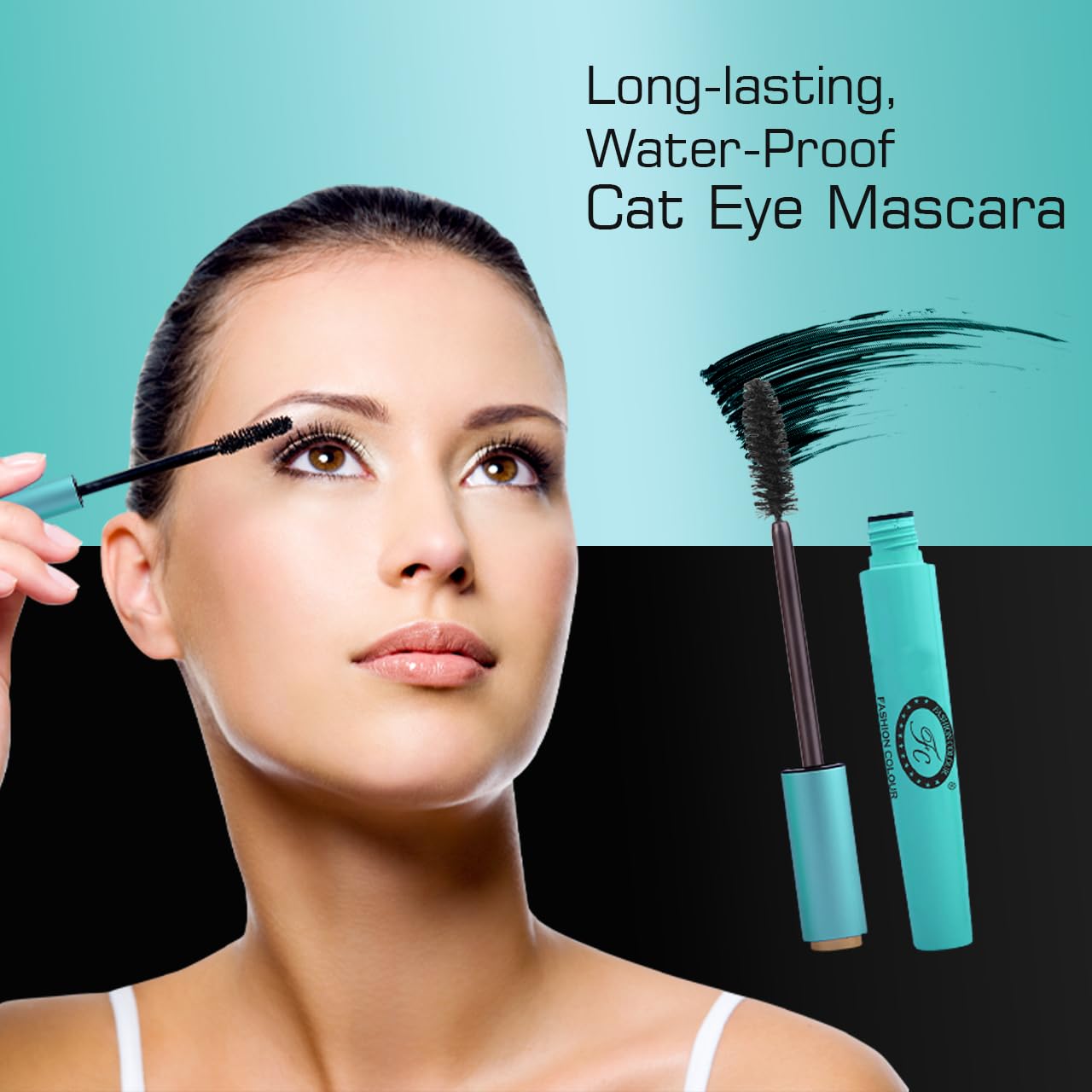 Volumizing Cat Eye Waterproof Mascara - Smudgeproof & Long Lasting | Extreme Black Helical Brush for Clump-Free Lashes | Lightweight Buildable Formula (10g) | Perfect for Night Out, Date Night & Special Occasions
