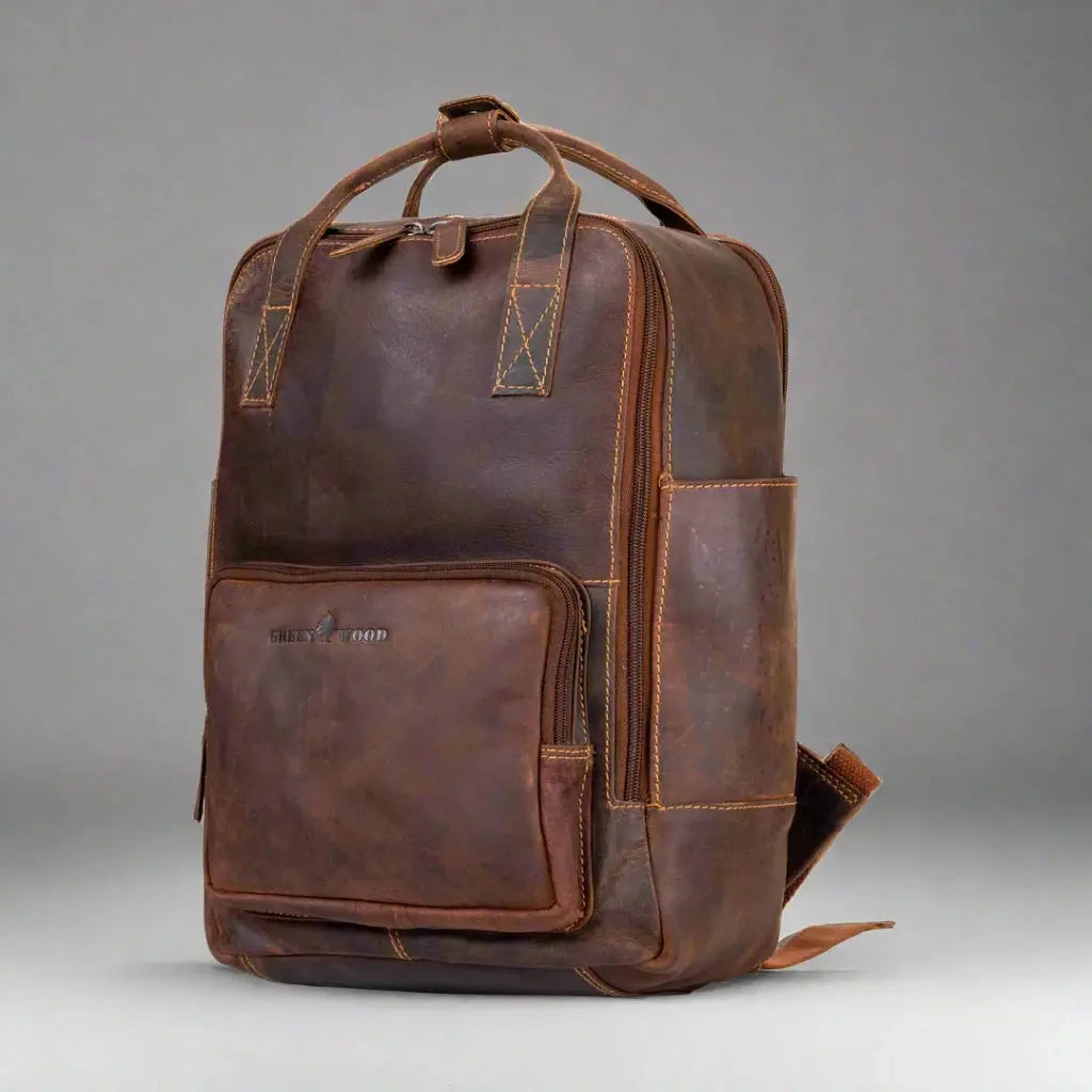 Premium Greenwood Leather Backpack with Reinforced Laptop & Tablet Compartments - Durable Travel & Business Backpack for Men & Women | Perfect for Work, Commute & College
