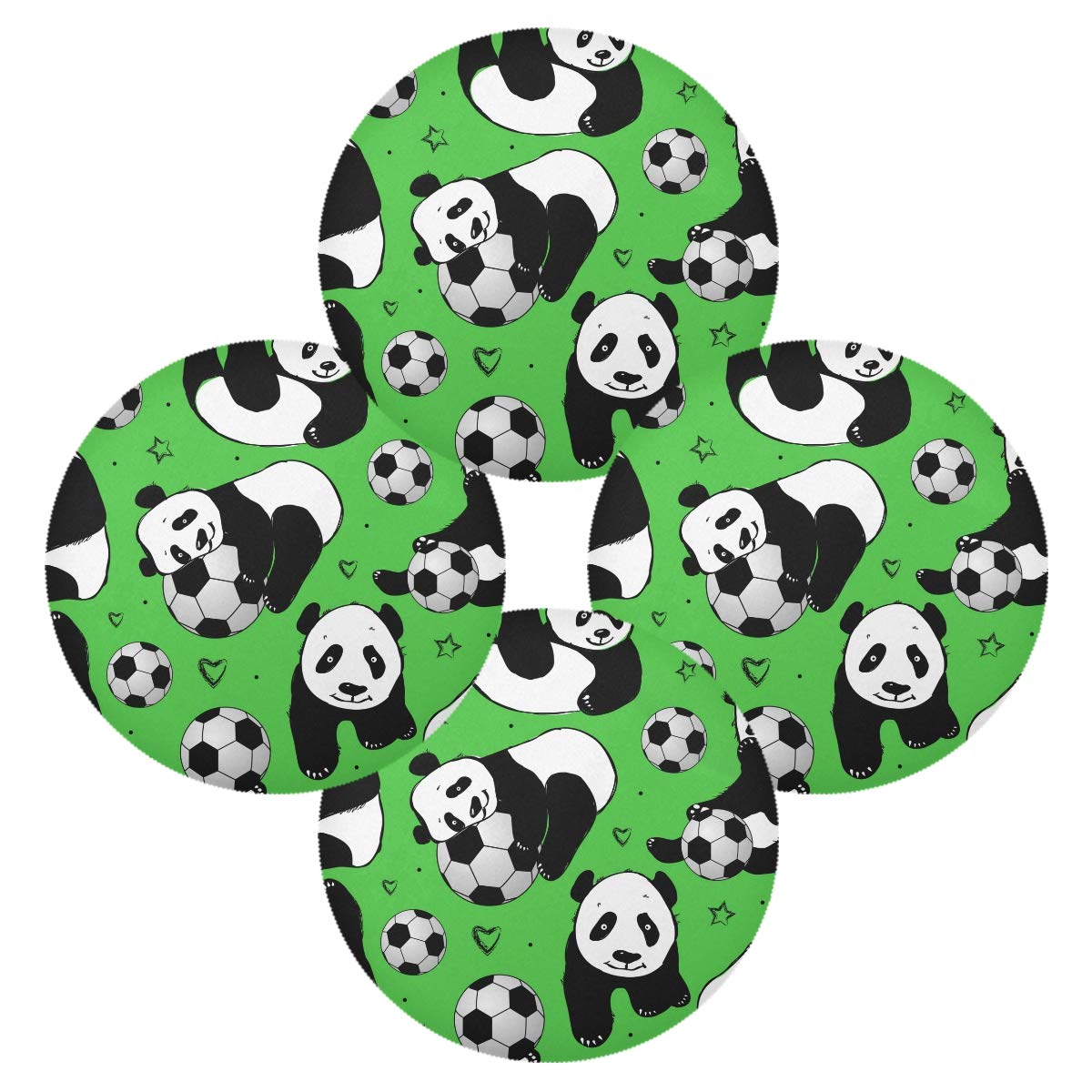 Panda Playing Football Soccer Placemats Set - 15.4 Inch Non-Slip Dining Table Mats for Holiday Decorations, Home Kitchen & Party Use