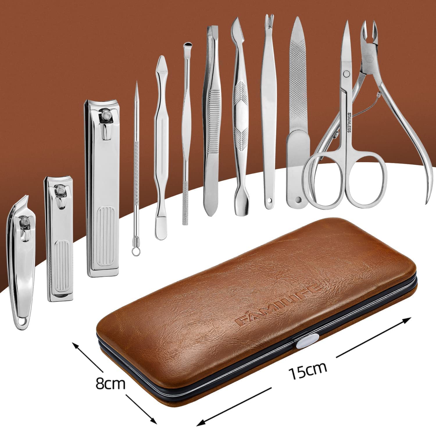Professional FAMILIFE L07 100% Stainless Steel Ingrown Toenail File & Lifter - Double Sided Manicure Pedicure Kit with 12 Pieces - Perfect for Women's Nail Care, At-Home Grooming & Salon Use