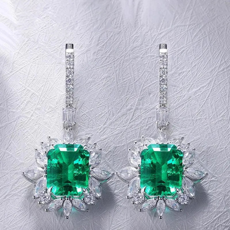 10K Gold Lab-Grown Emerald Earrings with Moissanite - Hydrothermal Created Fine Jewelry for Women | Wedding, Party, Anniversary Gift | Elegant & Timeless Accessory for Special Occasions