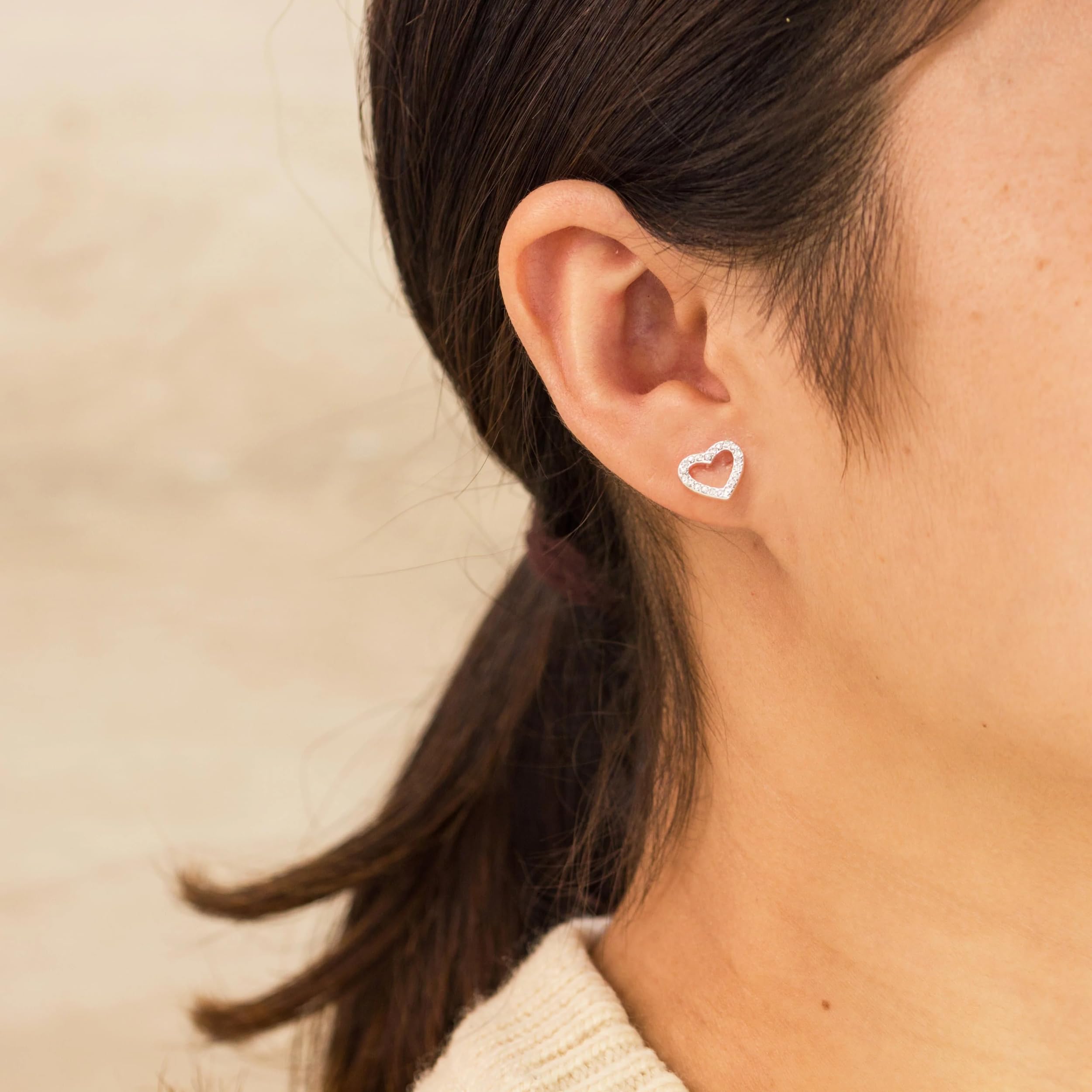 Philip Jones Silver Plated Zirconia Heart Earrings for Women - Perfect for Date Night & Parties