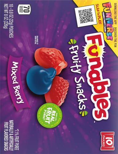 Funables Mixed Berry Fruit Snacks - 0.8oz Pouches (Pack of 10) | Gluten Free Kids Snacks for Lunch Boxes, School, Travel & On-the-Go Healthy Treats