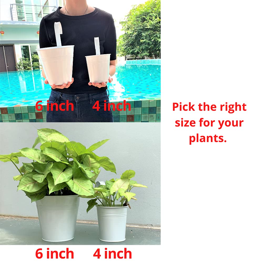 6 Inch White Metal Hanging Flower Pots (10 Pack) + 5-Piece Wooden Plant Holder Set - Vertical Garden Kit for Indoor/Outdoor Decor, Herb Garden, Green Wall Mounting | Perfect for Balcony, Patio, Living Room & Home Gardening