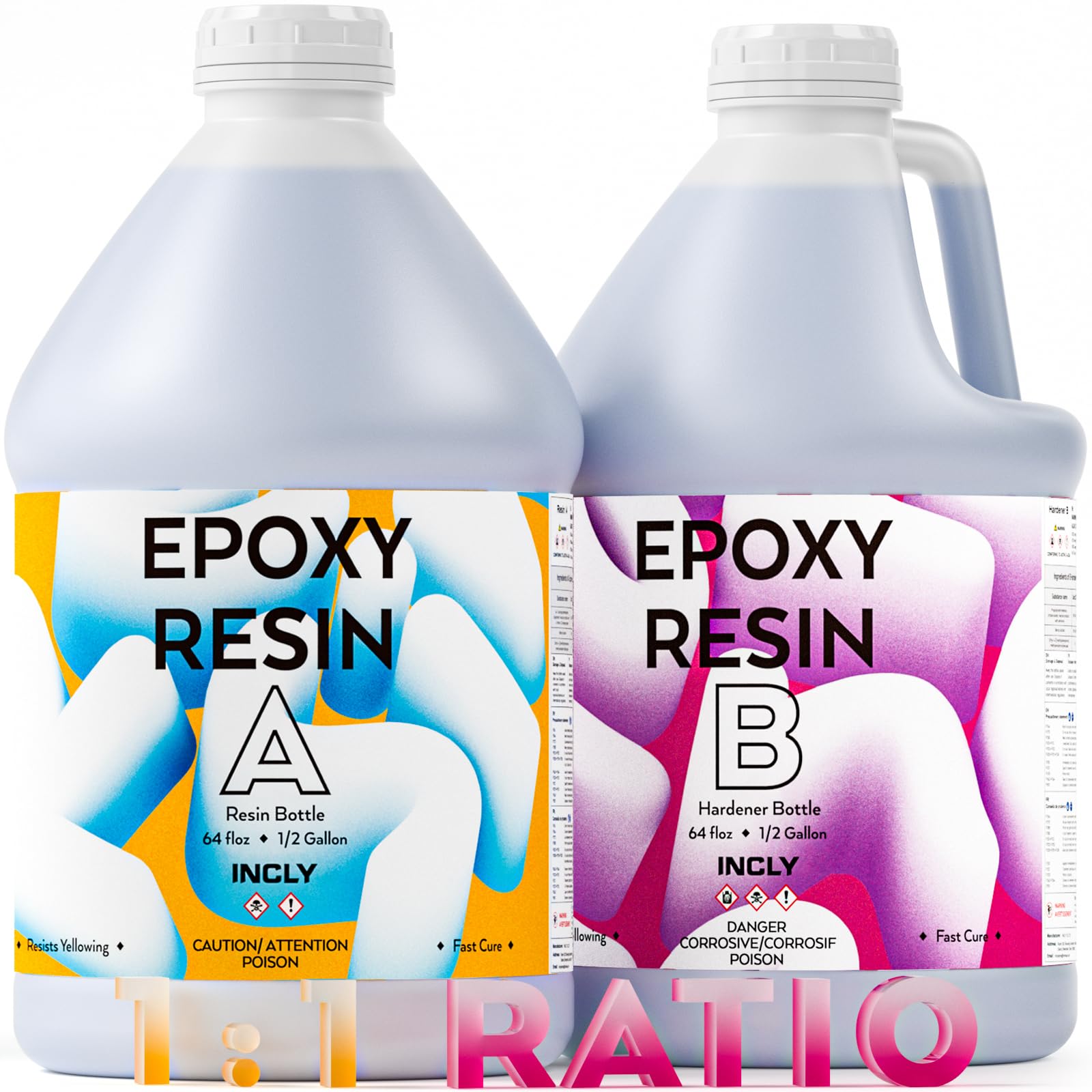 INCLY 1 Gallon Epoxy Resin Kit - Crystal Clear, Bubble-Free, UV Resistant, Food Safe for Coating & Casting | Perfect for Table Tops, Wood Finishing, Jewelry Making, Mica Pigment Art & DIY Crafts | 1:1 Mix Ratio | Ideal for Home Decor, Countertops & Creative Projects