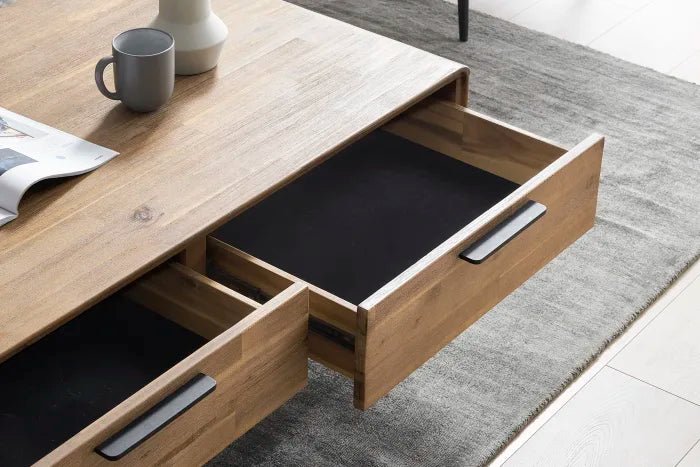 Handmade Modern Coffee Table with 2 Storage Drawers & Metal Handles - Perfect for Living Room, Office & Small Space Decor