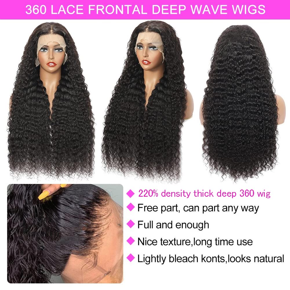 Healthair 250% Density Deep Wave 360 Lace Front Wig - 20 Inch Human Hair HD Lace Remy Ponytail Wig with Wet & Wavy Curls | Perfect for Daily Wear, Cosplay, and Special Occasions
