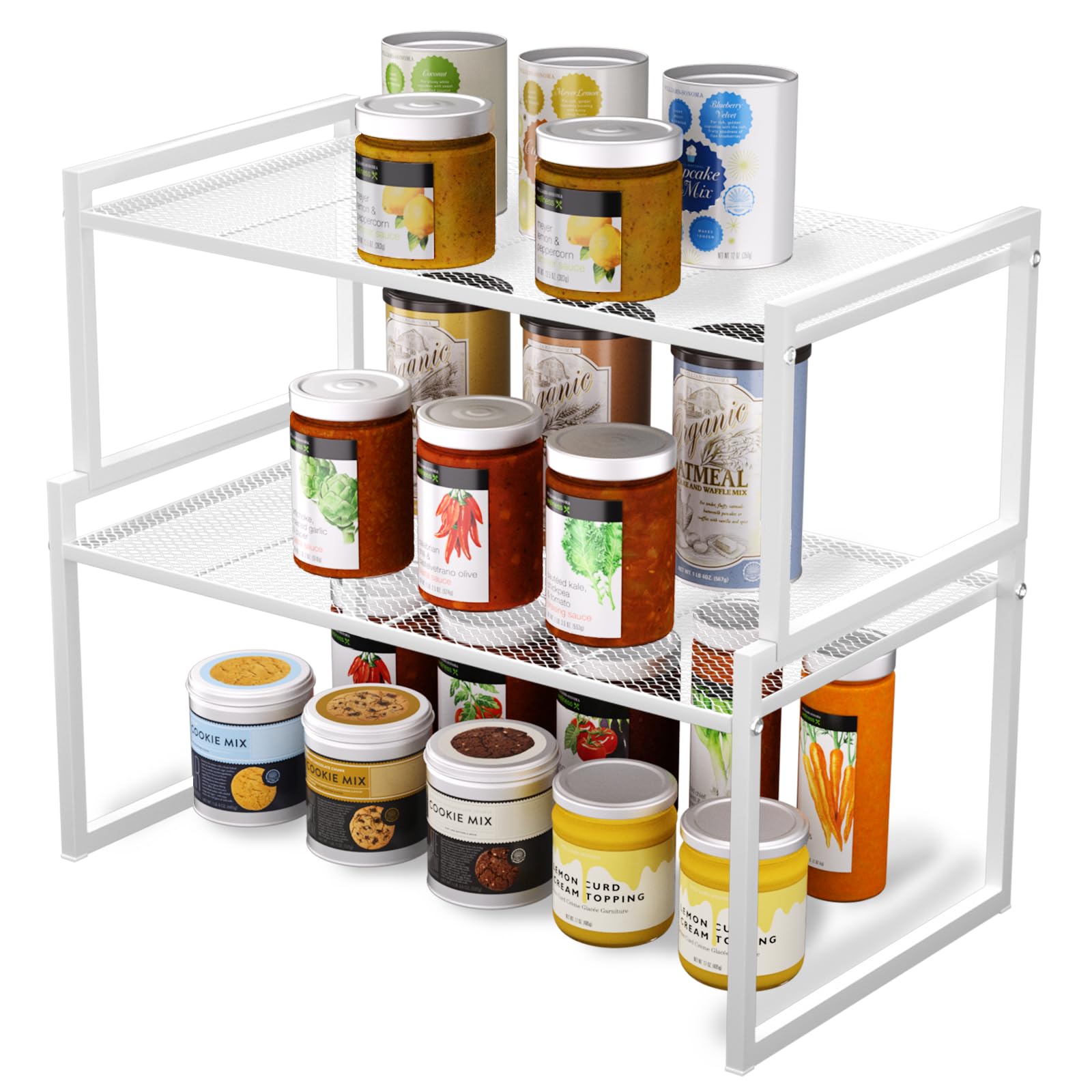 2-Pack Stackable Metal Kitchen Cabinet Organizer Shelf - Sturdy Countertop & Pantry Storage Rack for Spices, Cans, and Cookware - Perfect for Small Spaces and Clutter-Free Organization