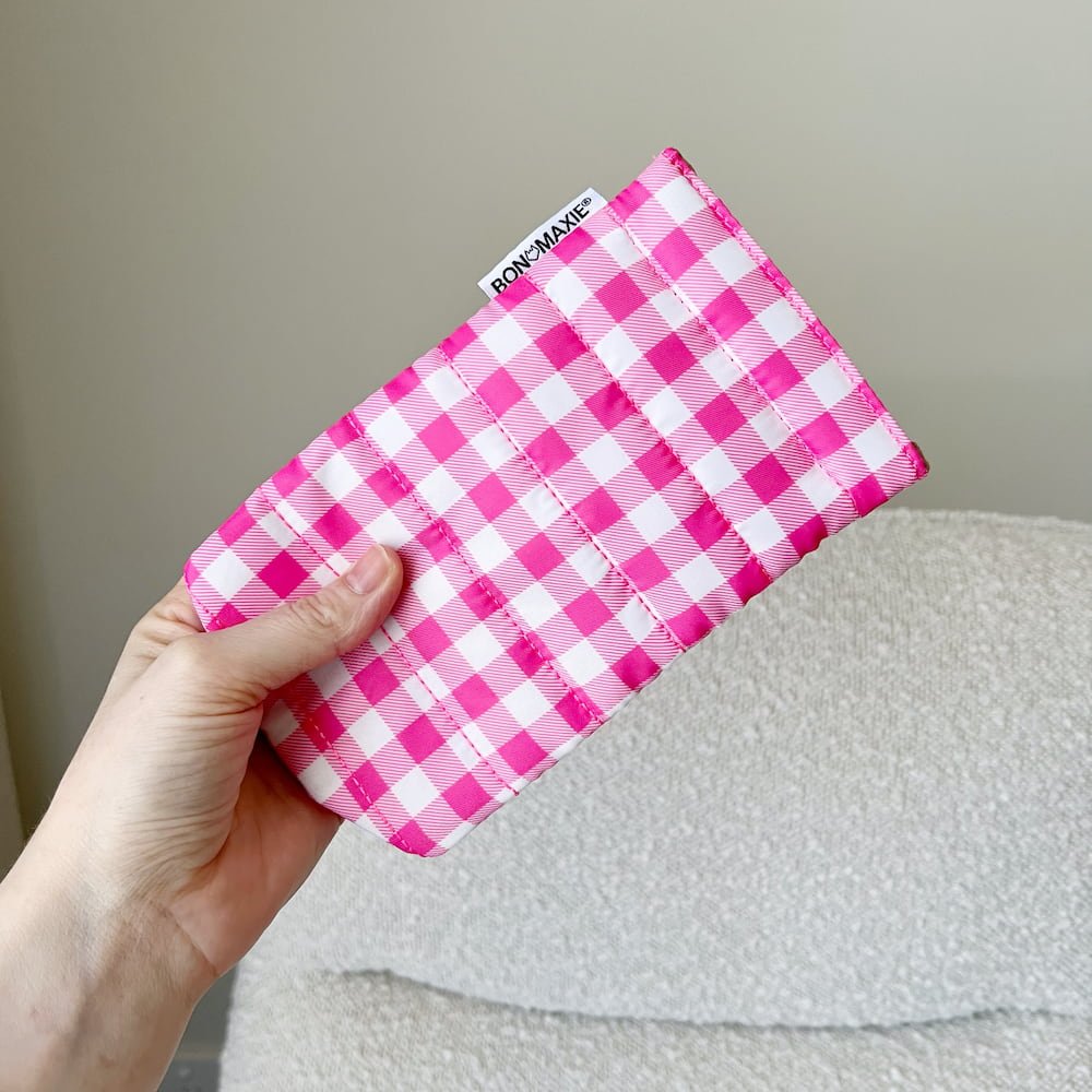 Easy Squeezy Glasses Case - Pink Gingham Pattern Eyewear Storage for Women & Men | Perfect for Travel, Work, and Daily Use