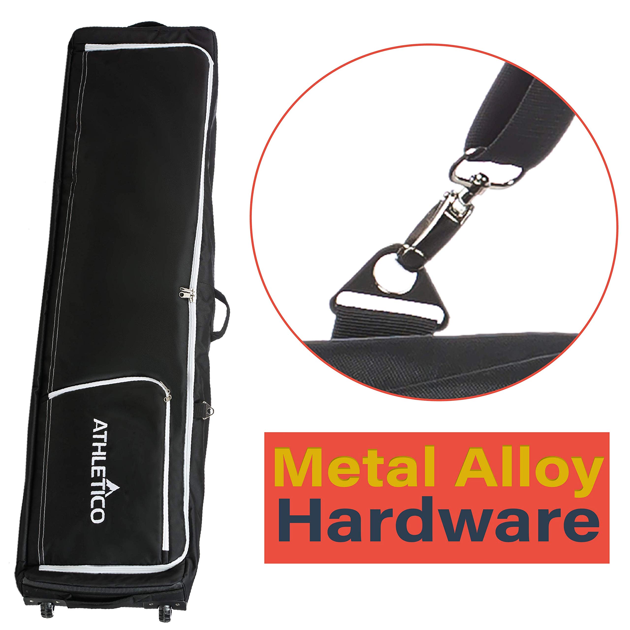 Athletico Rolling Double Ski Bag - Padded Ski Bag With Wheels for Air Travel | Durable Ski Carrier for Snowboarding Equipment | Perfect for Airplane, Resort & Mountain Travel