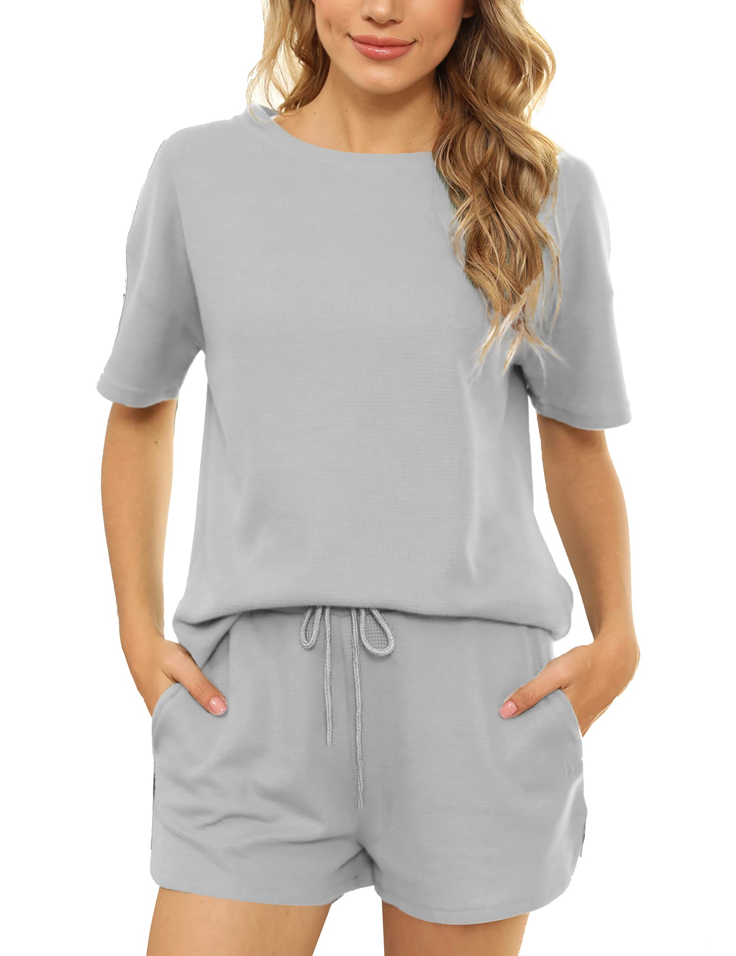 Women's 2-Piece Lounge Set - Short Sleeve & Pants for Home & Travel