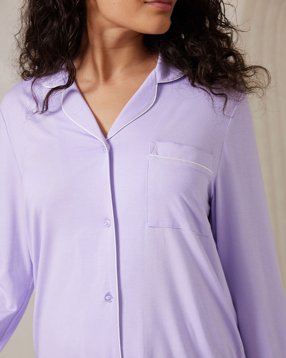 Premium TENCEL™ Modal Long Sleeve Button Up Pajama Set - Soft & Breathable Sleepwear for Women - Lilac Color - Perfect for Cozy Nights & Relaxing at Home