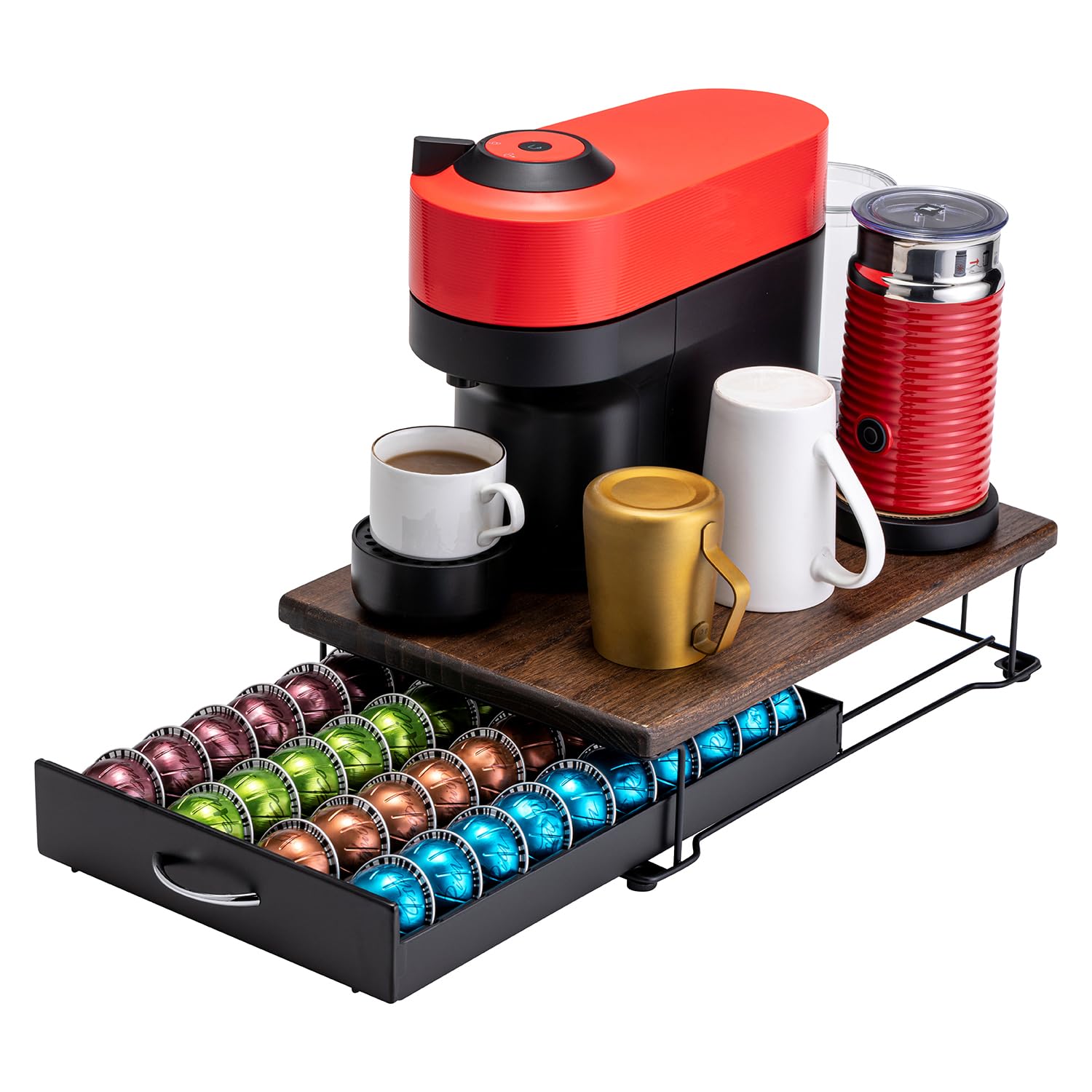 Premium Nespresso Vertuo Pod Holder & Organizer - 40-Capacity Wooden Coffee Pod Drawer Stand for Modern Kitchens | Perfect for Home & Office Coffee Stations