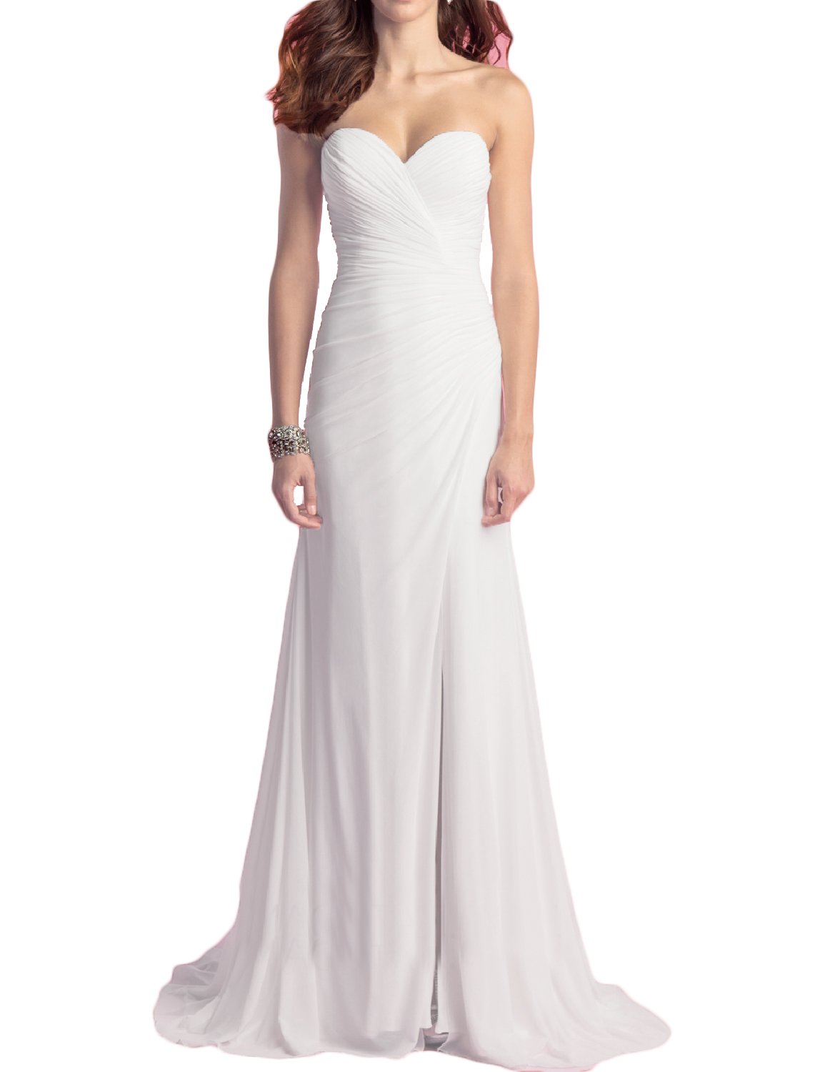 Strapless Chiffon Beach Wedding Dress with High Slit - Elegant Bridal Gown for Women (WD009) | Perfect for Beach Ceremonies, Destination Weddings & Summer Bridal Fashion