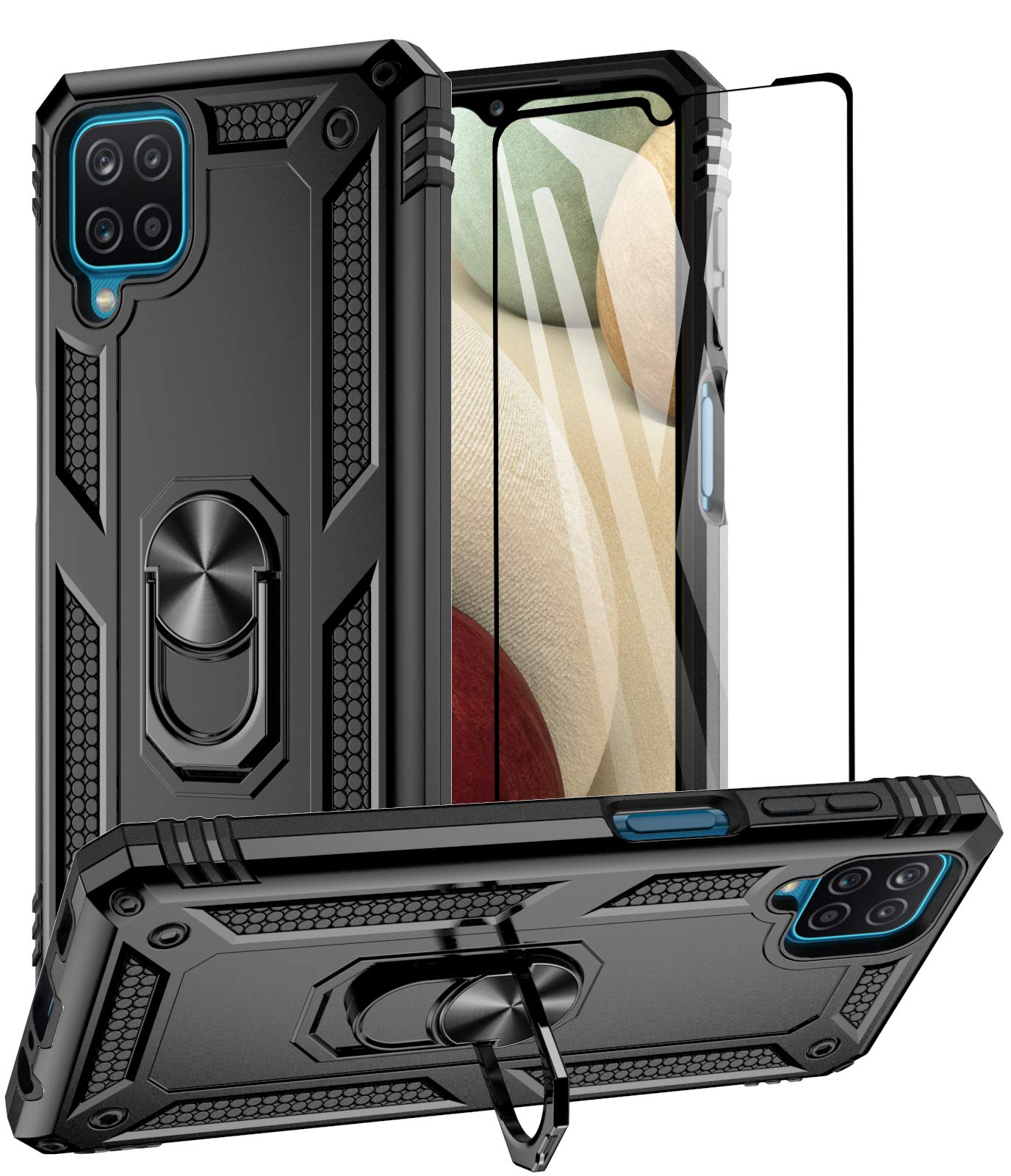Aliruke Galaxy A12 Case with Screen Protector & Kickstand - Military Protection for Samsung A12 - Perfect for Work & Travel