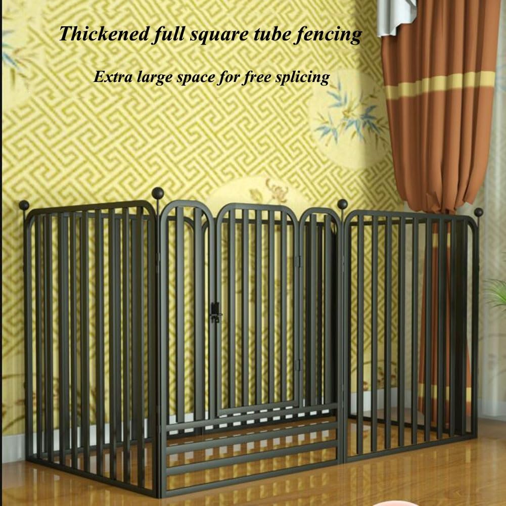 Outdoor Dog Playpen with Door - Portable Pet Fence for Large Medium Small Dogs, Anti-Climbing No Beams Design, Perfect for Camping, Backyard & Yard Use (Black)