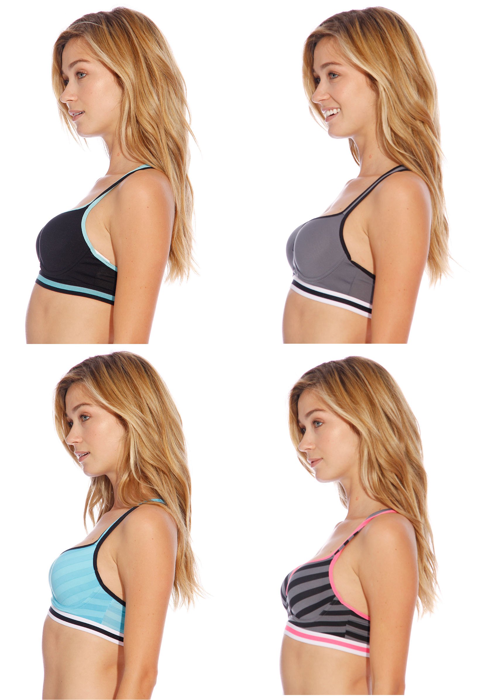 High Support Racerback Sports Bras for Women - 4 Pack - Moisture Wicking & Breathable for Running, Yoga & Gym Workouts