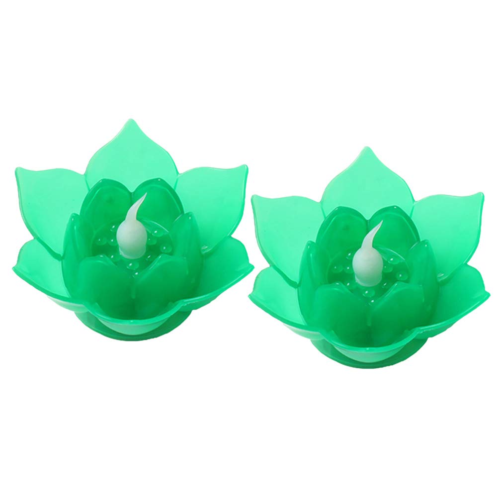 2pcs LED Electronic Lotus Lantern Buddha Candle Lamp - Flameless Flower Candles Light in Green for Meditation, Yoga, Home Decor & Spiritual Ceremonies