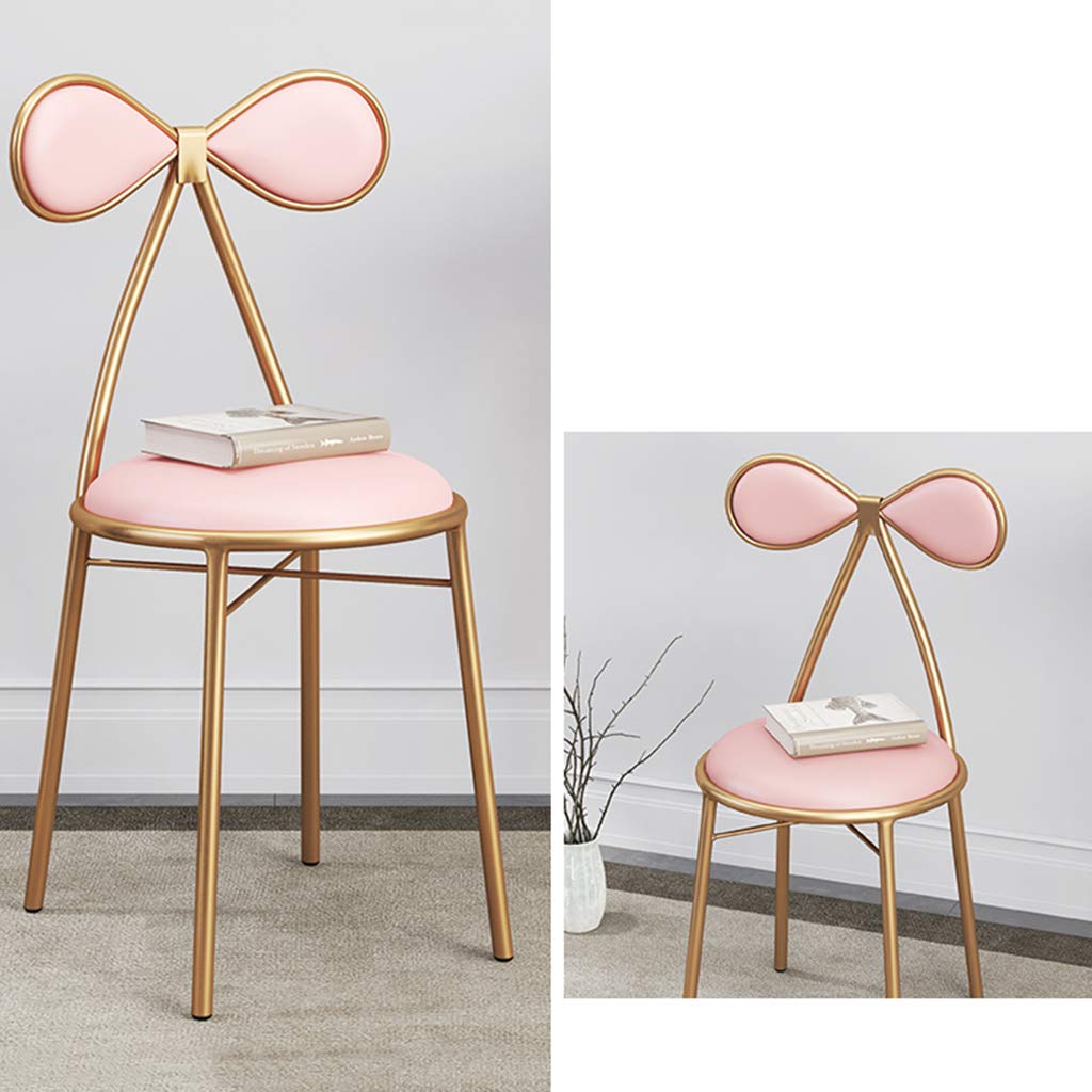 JHSLXD Pink Makeup Vanity Chair with Bow Tie Back - Elegant Bedroom Dressing Table Stool, Metal Wrought Iron Nail Design Lounge & Reading Chair for Girls, Perfect for Home Decor, Salon, and Restaurant Dining Furniture