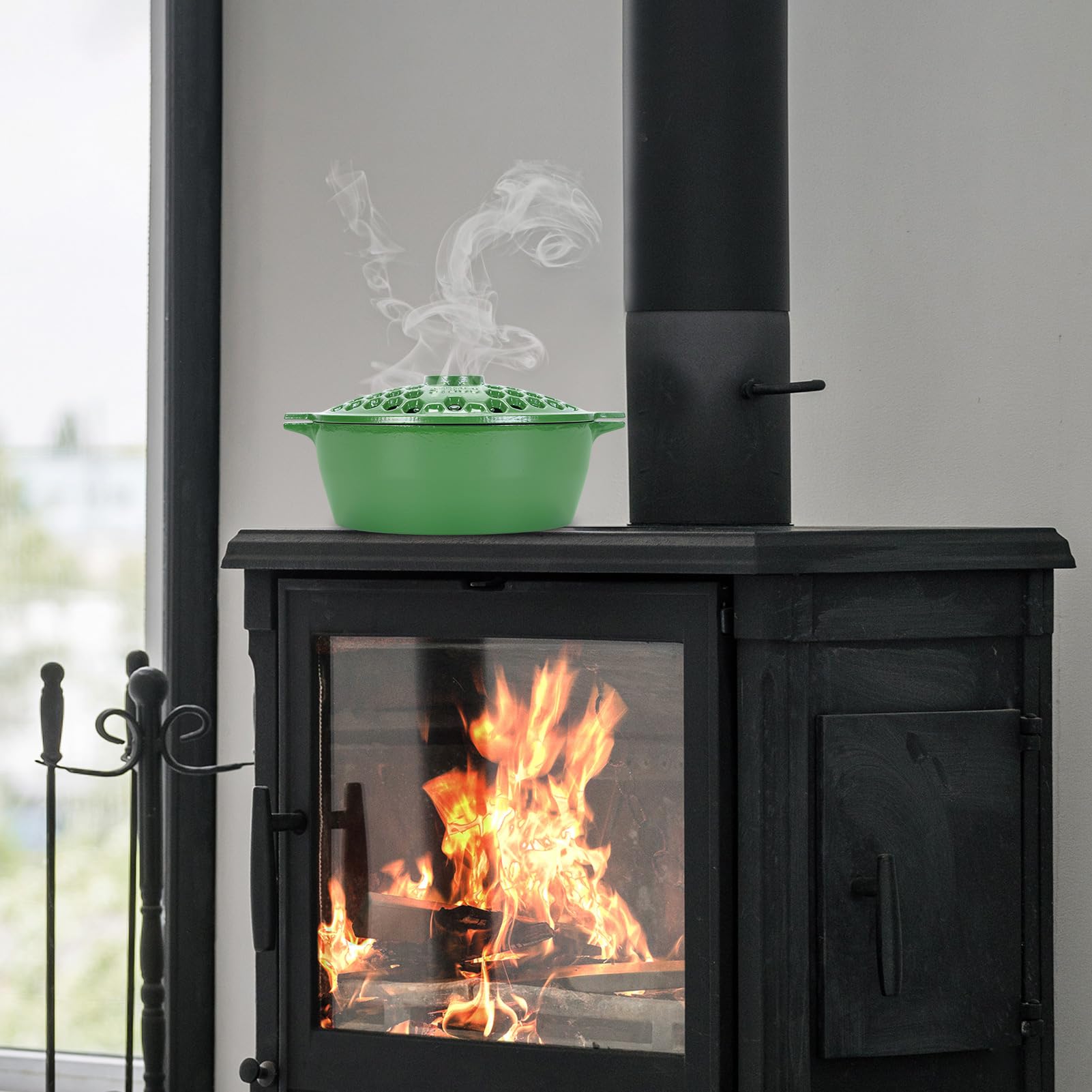 STBoo Wood Stove Steamer - 2.7 Quart Cast Iron Humidifier for Fireplace | Rust-Resistant Matte Finish Indoor Heating Pot | Decorative Bowl Cover Accessory for Home | Perfect for Winter Dry Air Relief & Cozy Fireplace Ambiance