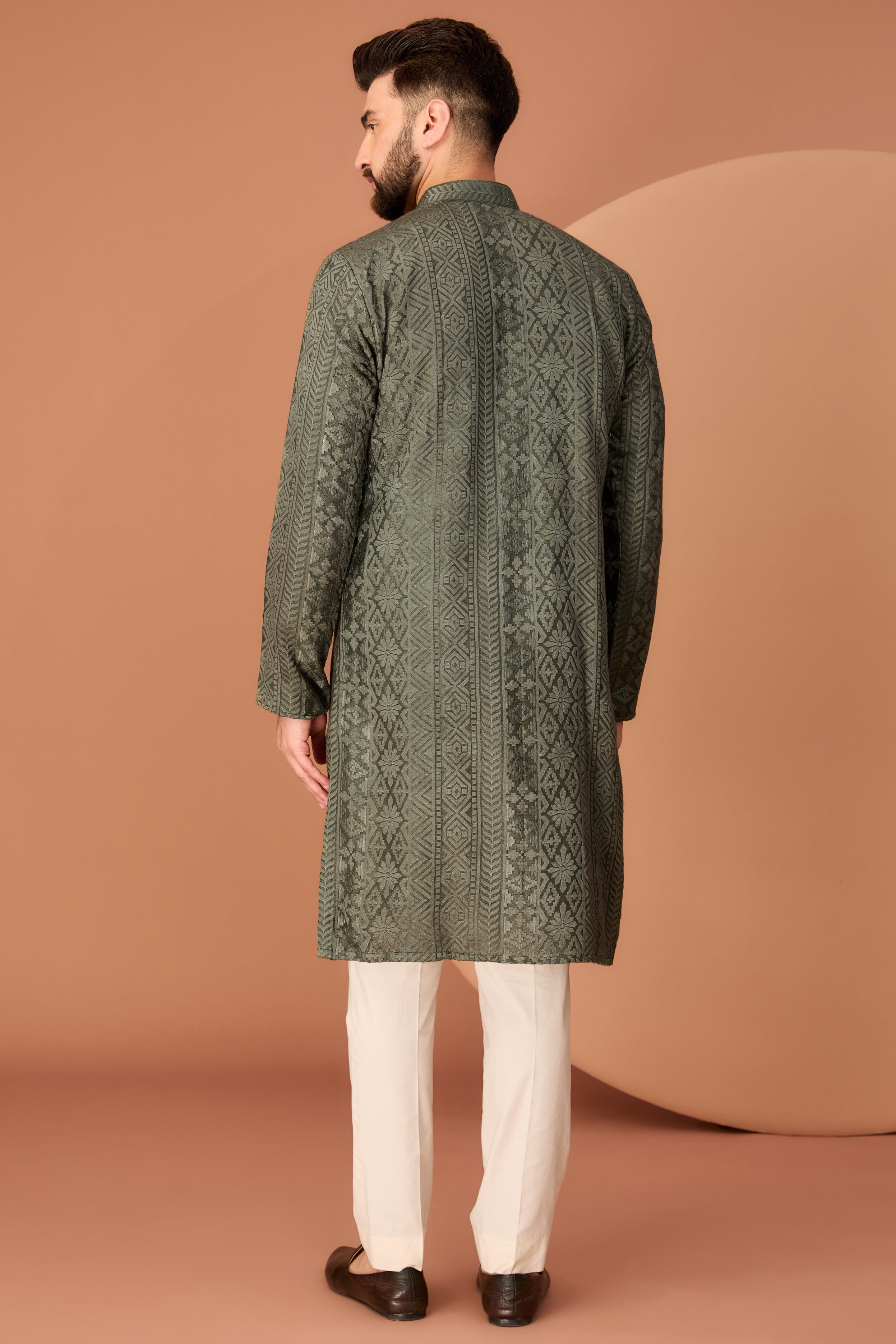 Stylish Military Green Chikankari Kurta for Women - Traditional Indian Embroidered Tunic - Perfect for Festivals, Weddings & Casual Wear