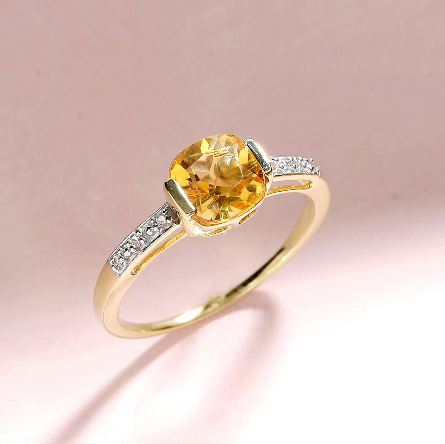 10K Yellow Gold Citrine & London Blue Topaz Gemstone Ring for Women - Elegant Birthstone & Engagement Jewelry - Sizes 6-10 - Perfect for Anniversaries, Valentine's Day & Special Occasions