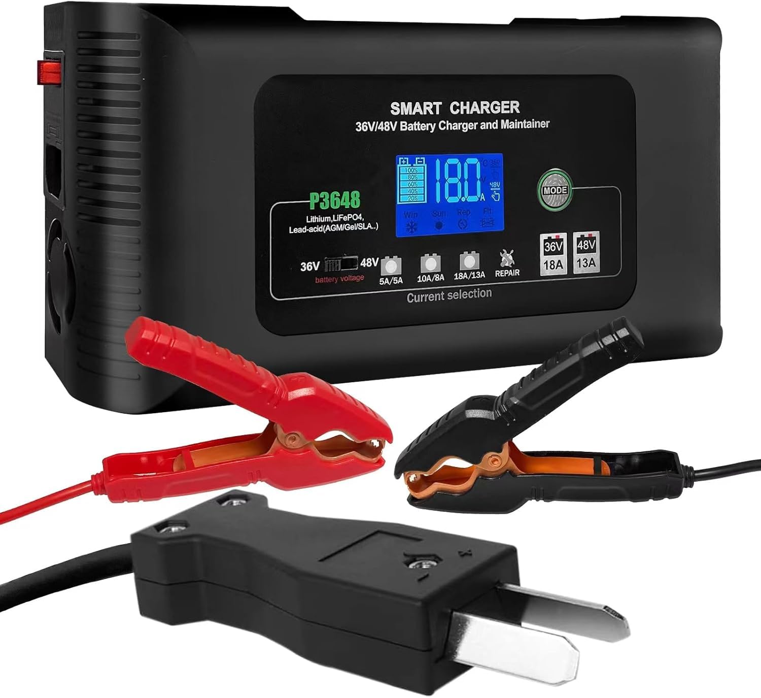 48V/36V Golf Cart Battery Charger for Club Car, EZGO & Yamaha - 13A/18A Smart Charger with Crowfoot Plug - Compatible with Lithium, LiFePO4, Lead-Acid AGM/Gel/SLA Batteries - Perfect for Golf Carts, Electric Vehicles & Marine Applications