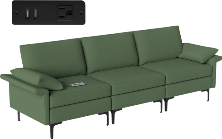 Costway 3-Seater Sectional Sofa with Metal Legs & USB Charging Station - Modern Living Room Furniture for Small Spaces & Apartments | Perfect for Relaxing, Entertaining & Movie Nights