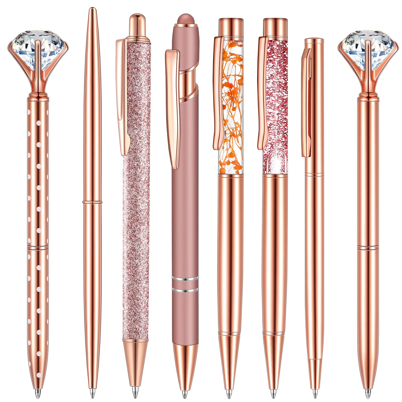 8 Pack Supervitae Liquid Sand Glitter Ballpoint Pens - Rose Gold with Black Ink - Elegant Journaling, Office & School Supplies - Perfect Bridal Shower, Wedding & Women's Gifts for Desk & Stationery Lovers