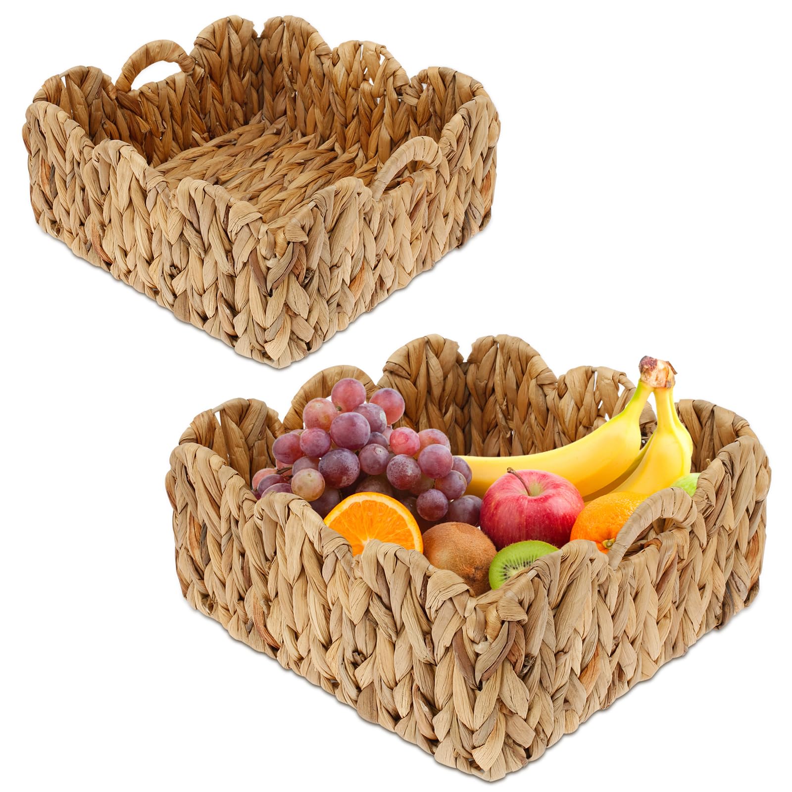 2-Pack Handwoven Woven Storage Baskets with Handles - Natural Rattan Nursery & Home Organization Bins - 15L Capacity for Bedroom, Living Room, Baby Room Storage - Perfect for Toys, Blankets & Clothes Organization
