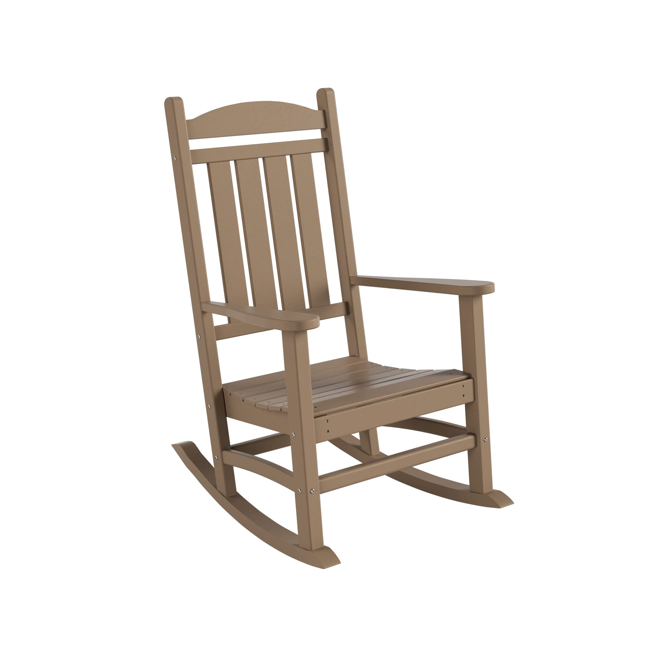 WO Home Furniture Patio Rocking Chair - Farmhouse Style Outdoor HDPE UV Weather Resistant (Weathered Wood) for Garden, Porch, and Backyard Relaxation