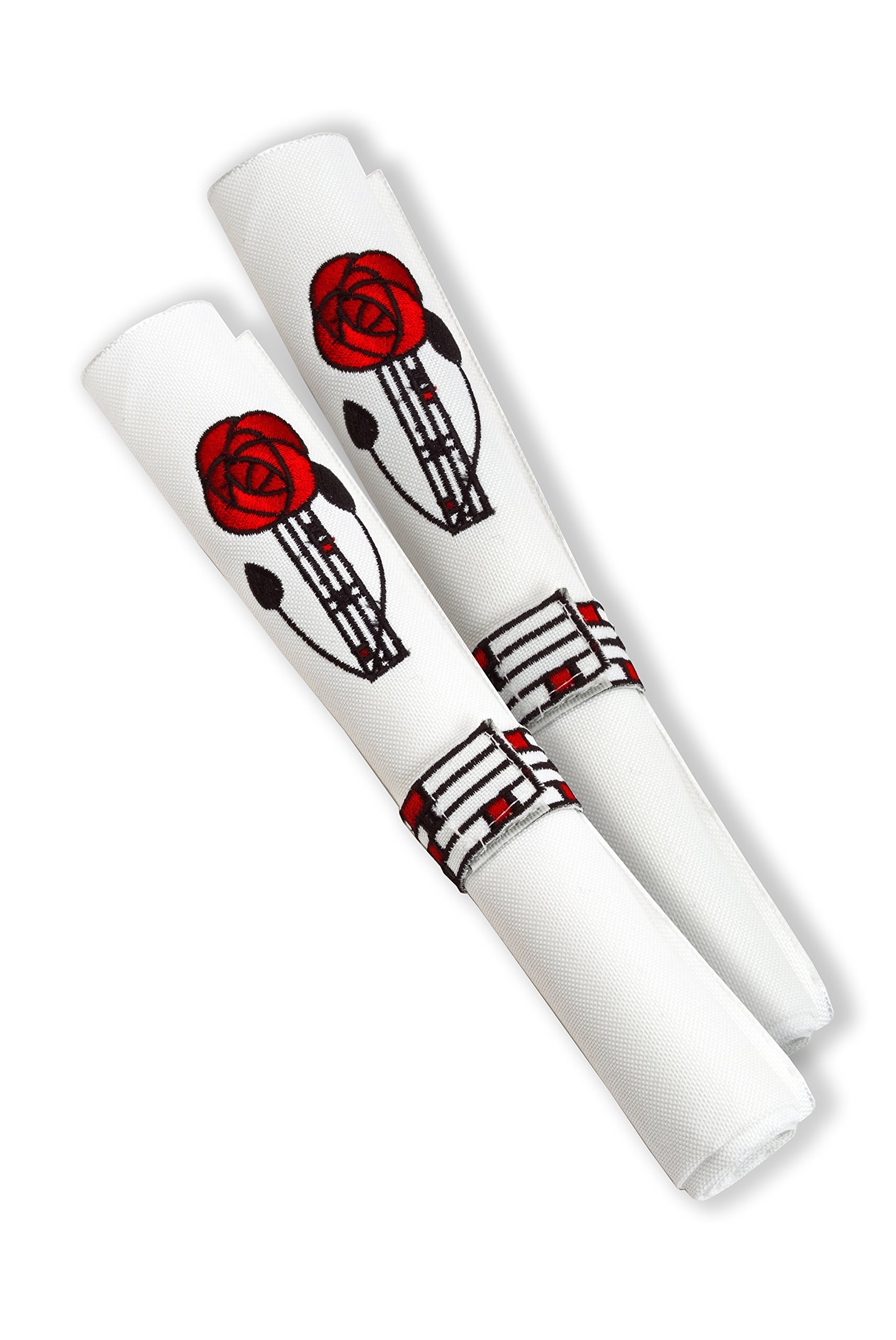 Justina Claire Rennie Mackintosh Rose Red Napkin and Buckle Set - Vintage Style Tableware for Dining, Wedding, and Home Decor