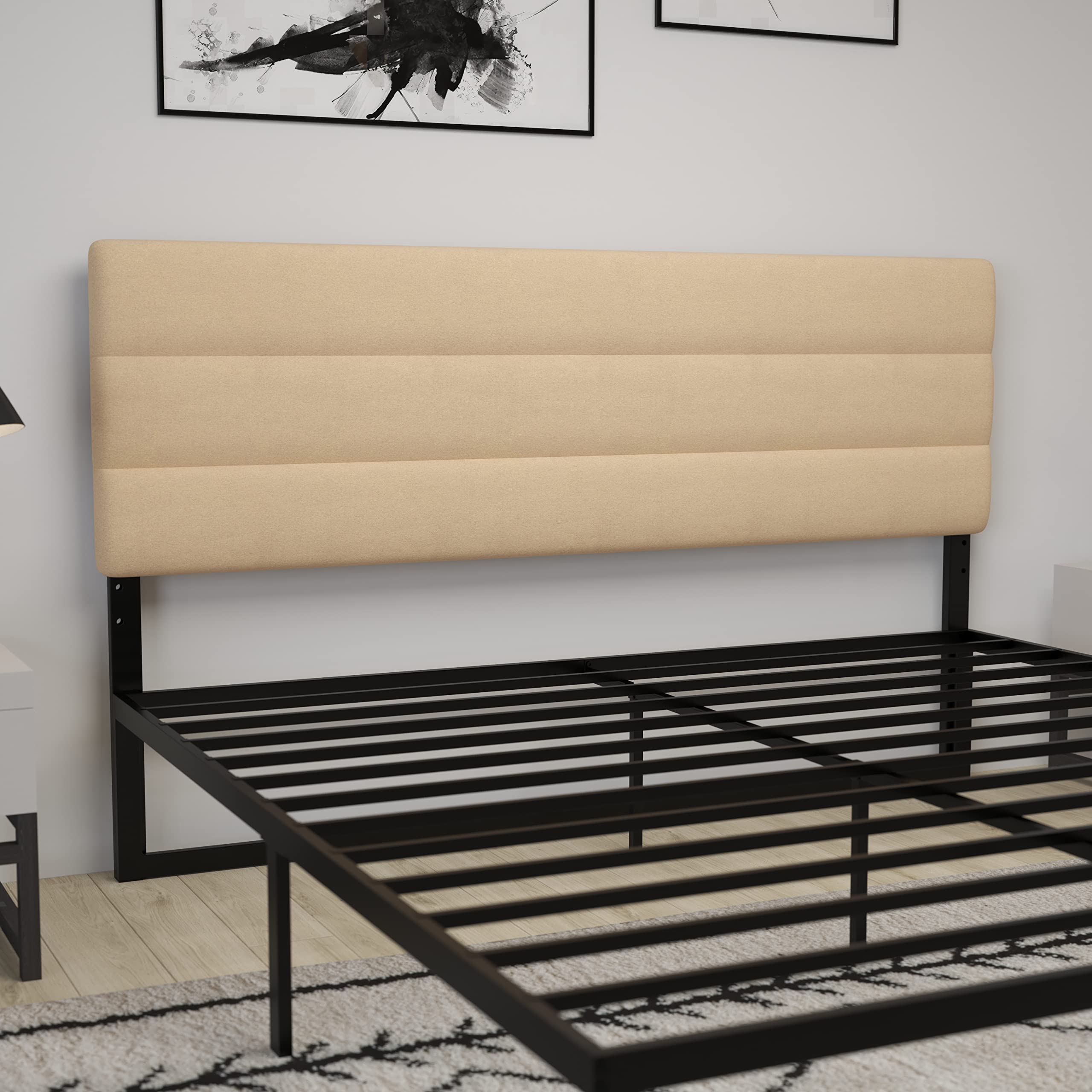 Merrick Lane Coppola Upholstered King Size Headboard - Button Tufted Cream Fabric with Adjustable Metal Legs - Fits Most Standard Bed Frames - Perfect for Master Bedrooms & Guest Rooms