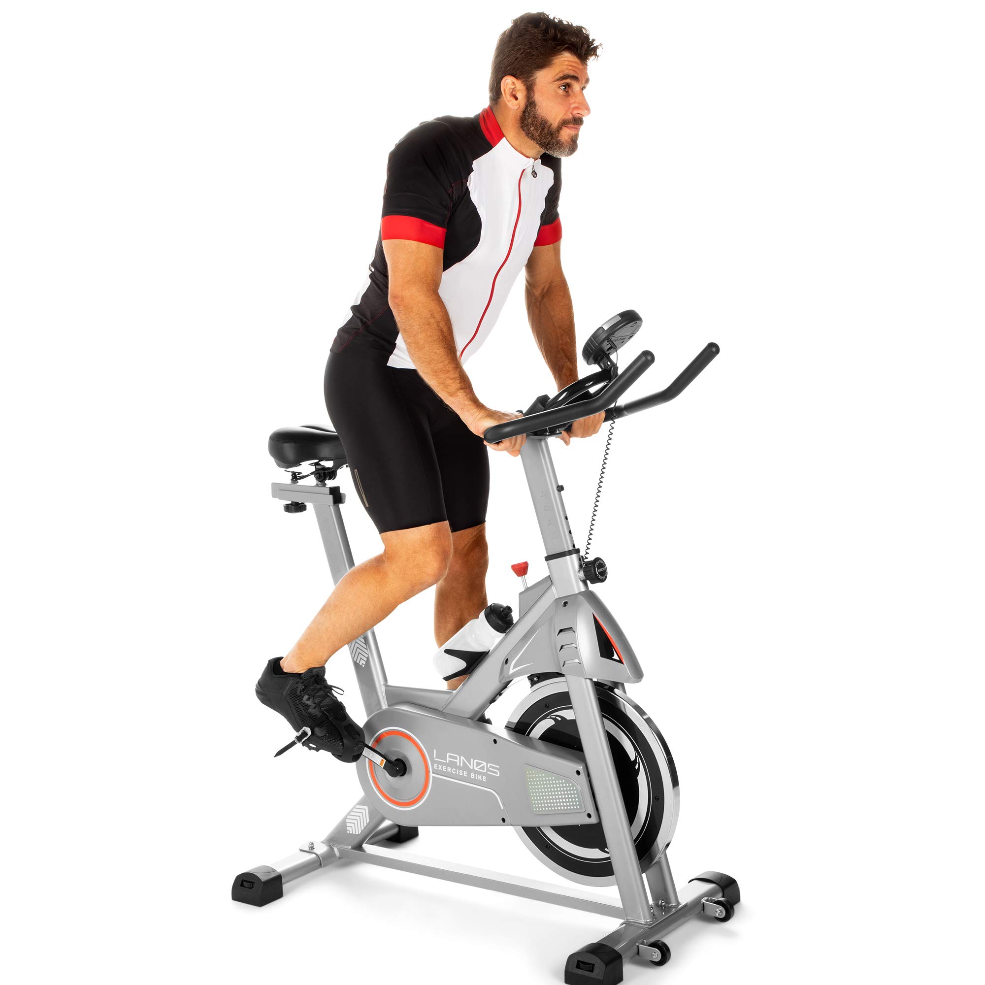 **Lanos Exercise Bike for Home Gym - Indoor Cycling Bike with Silent Belt Drive, Comfortable Seat & iPad Holder - Cardio Workout Equipment for Men & Women - Perfect for Small Spaces, Apartment & Office Use**