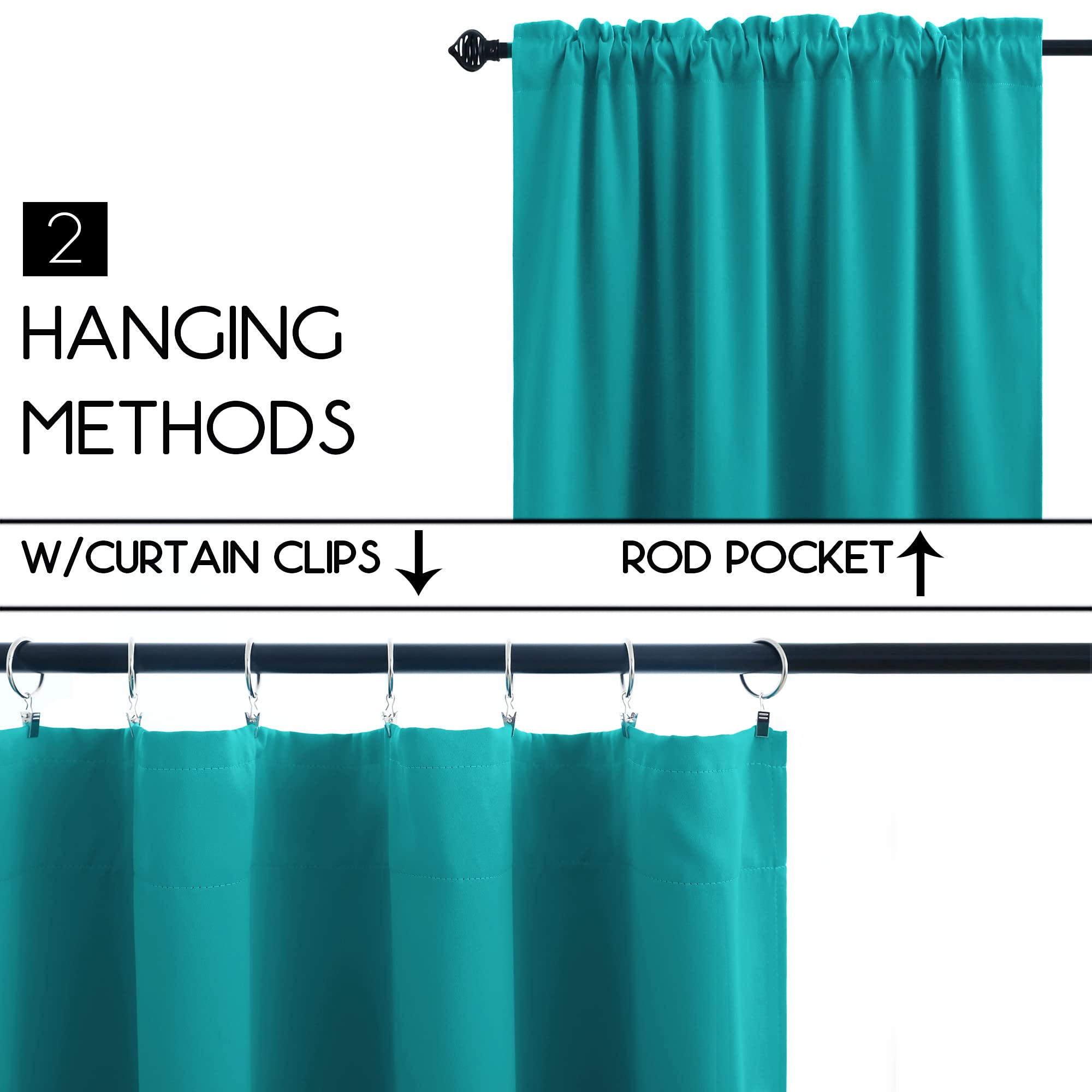 KOUFALL 36 Inch Teal Blackout Curtains - 2 Panels Set with Rod Pocket, Thermal Insulated for Bathroom & Bedroom Windows (34W x 36L) - Perfect for Small Windows, Kitchen Tier & Cafe Style Decor