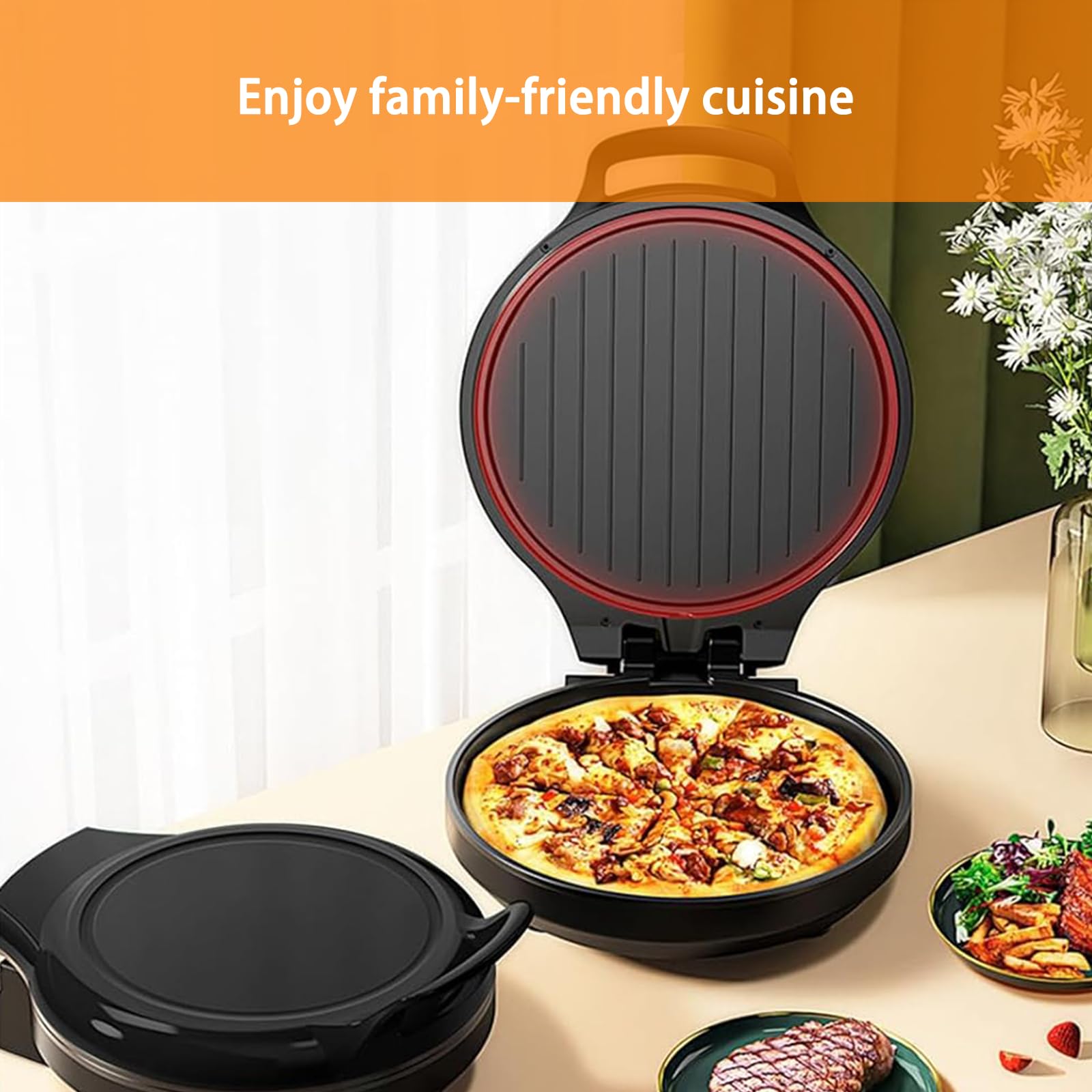 Electric Pizza Maker Oven - 12 Inch Portable Countertop Pizza Cooker, Stainless Steel Fast Cooking for Home & Indoor Use - Perfect for Family Pizza Nights, Parties & Quick Meals (Red)
