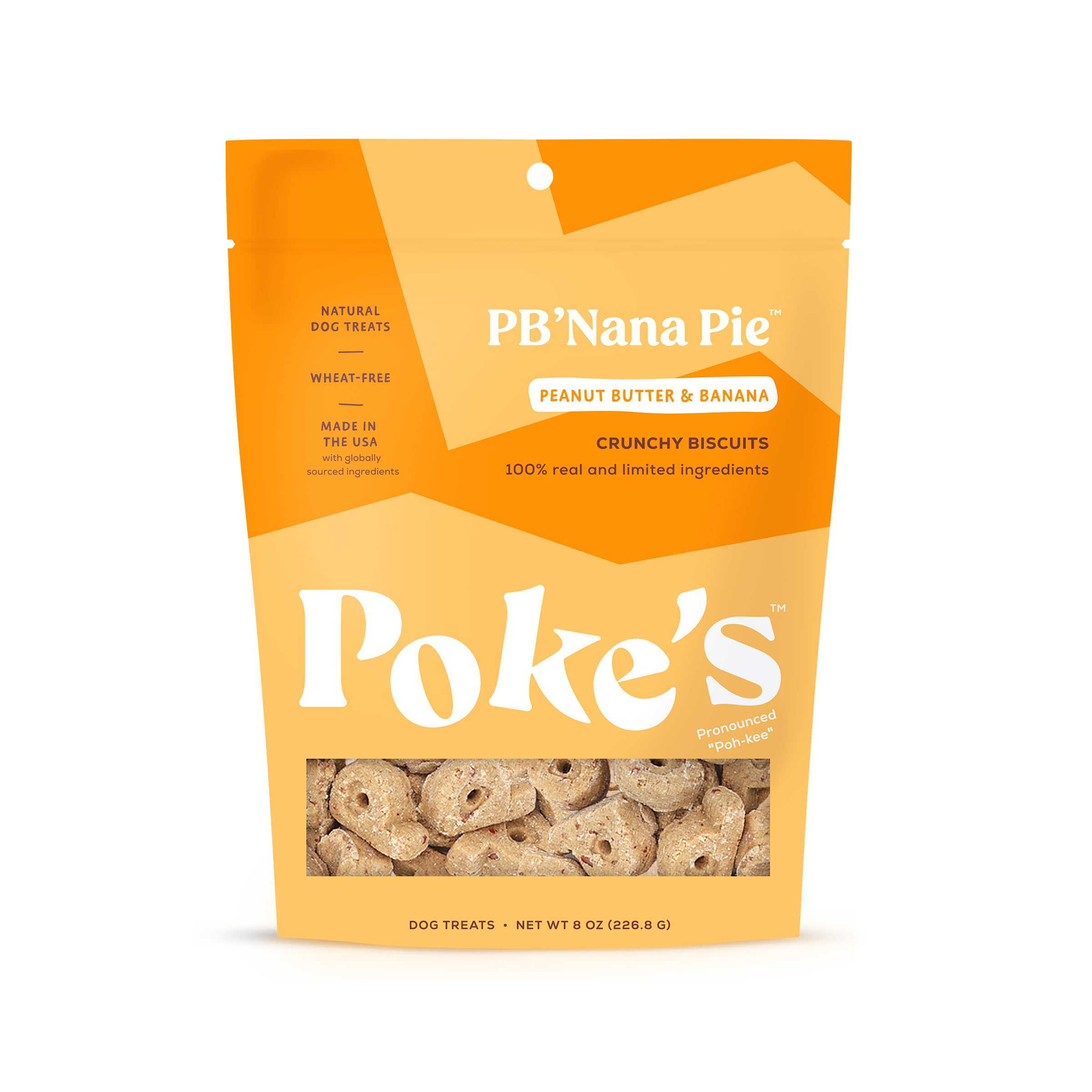 **Poke's PB 'Nana Pie Dog Treats - Crunchy Peanut Butter & Banana Biscuits, Limited Ingredient, Natural, Wheat-Free, Made in USA (8 oz) - Perfect for Training, Rewards & Healthy Snacking**