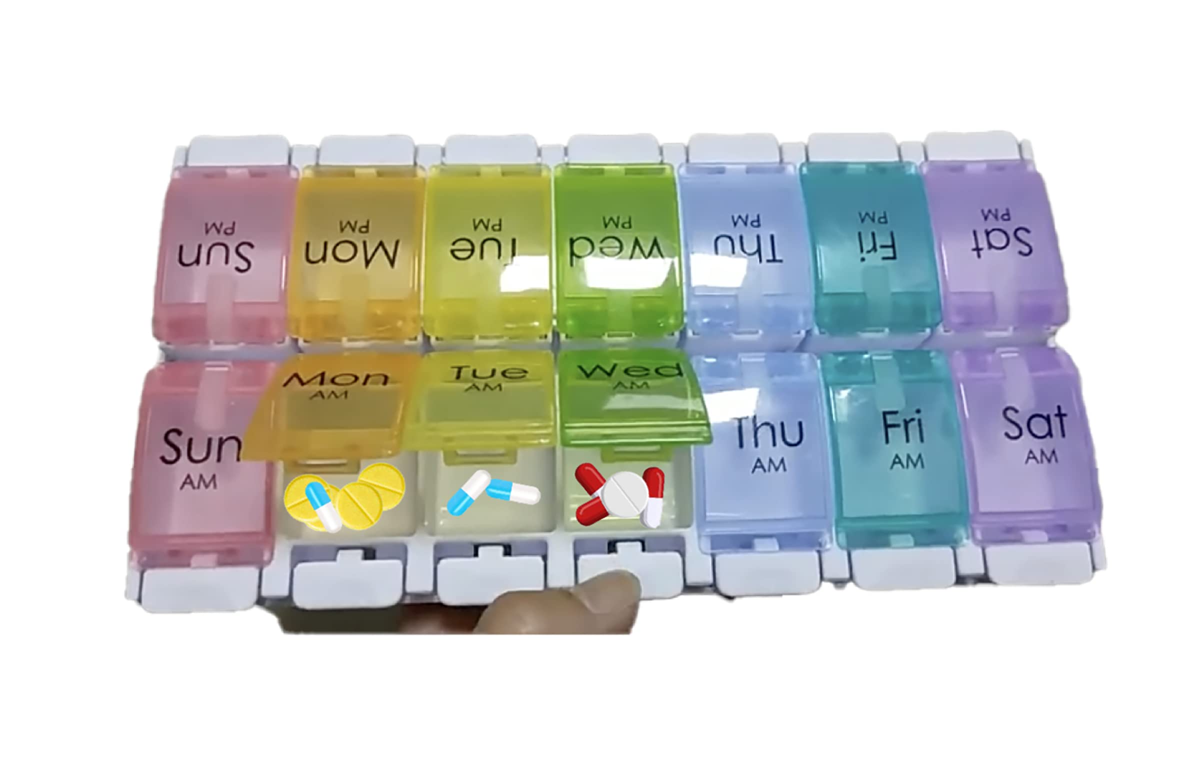 7-Day AM/PM Weekly Pill Organizer with Easy Push Button - Large Medicine Dispenser Case for Daily Vitamins & Medication (Perfect for Travel, Home, or Office Use)