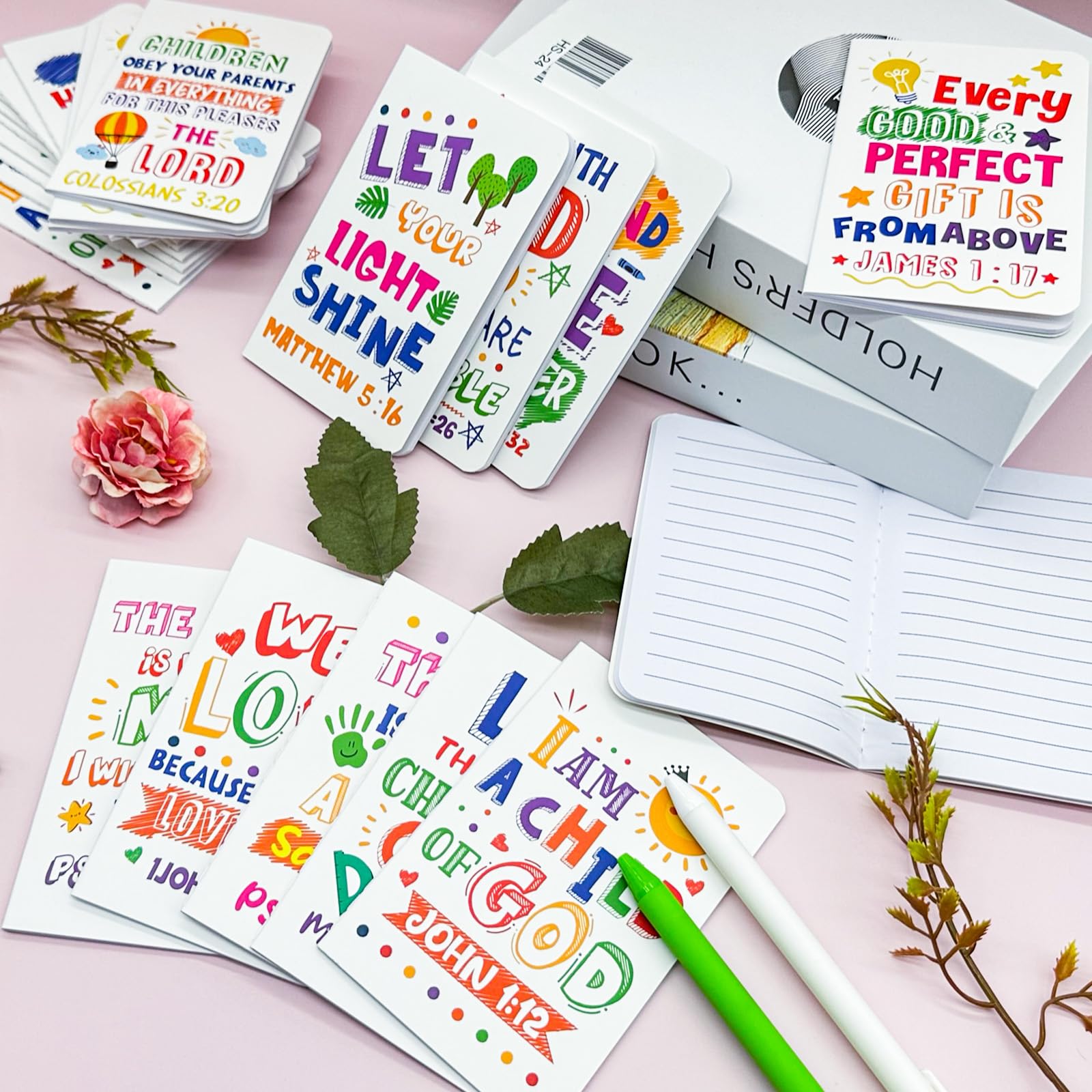 24-Piece Bible Verse Notepads - Mini Religious Pocket Notebooks, Christian Inspirational Journals for Kids, Teachers, School & Travel - Motivational Gifts & Bulk Prizes (Bible White) - Perfect for Daily Devotion, Sunday School Rewards & Faith-Based Encouragement