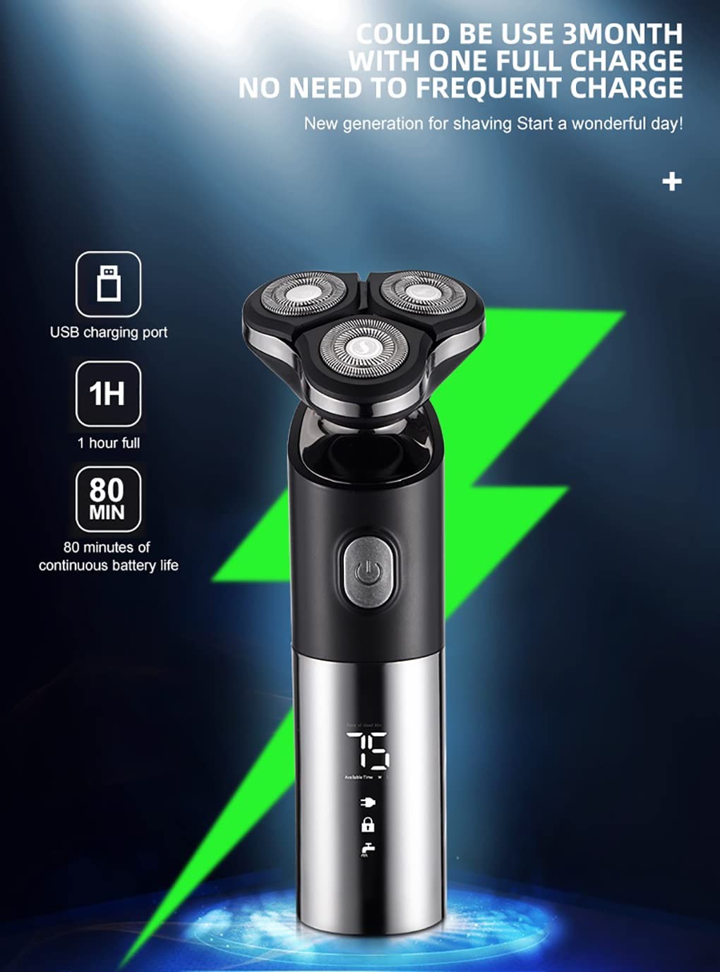 3D Electric Head Shaver for Bald Men - Waterproof Rechargeable LED Display Beard Trimmer & Shaving Machine | Perfect for Home, Travel & Gym Use