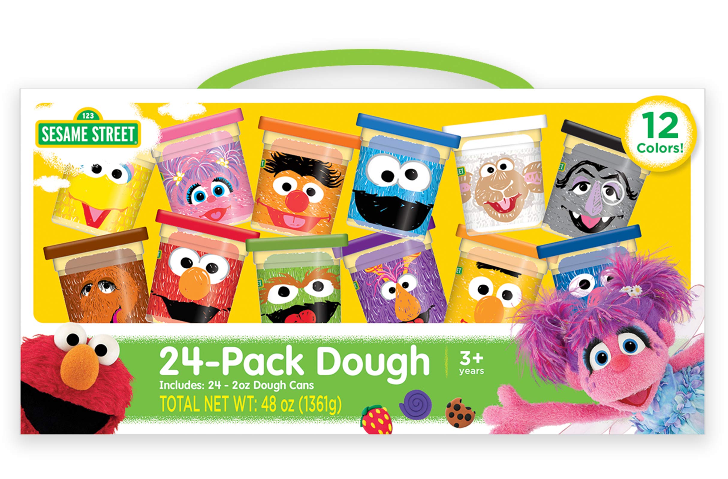 Sesame Street 24-Pack Play Dough Set with Carrying Handle - 24 Cans of 2oz Non-Toxic Modeling Dough in 12 Vibrant Colors | Perfect Gift for Kids, Preschool Learning, Arts & Crafts, Sensory Play & Birthday Parties