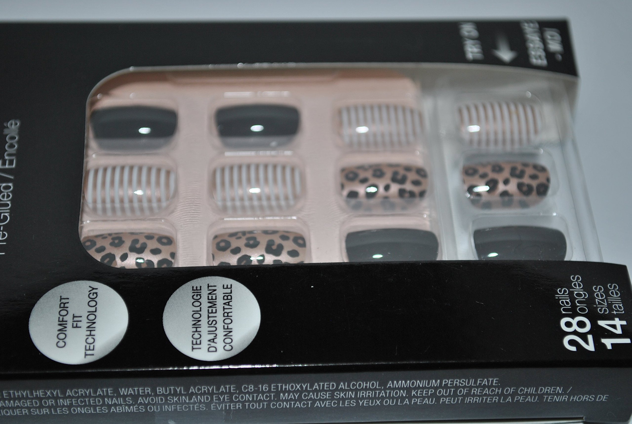 Sensationail Salon Nails Set - 28 Pre-Glued Artificial Nails in 14 Sizes, Short Square Press On Nails for Manicure | Perfect for Parties, Weddings & Everyday Wear