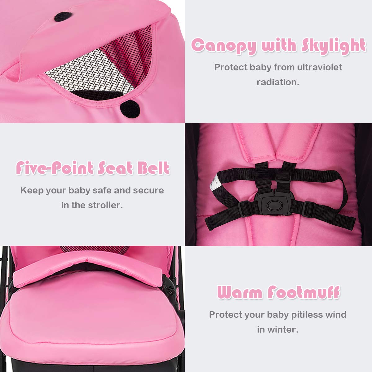 **HONEY JOY Baby Stroller - Convertible Infant Bassinet Stroller with Adjustable Canopy & Backrest, Large Storage Basket & Cup Holder, Foldable Newborn Carriage Pram (Pink) | Perfect for Walks, Travel & Shopping**