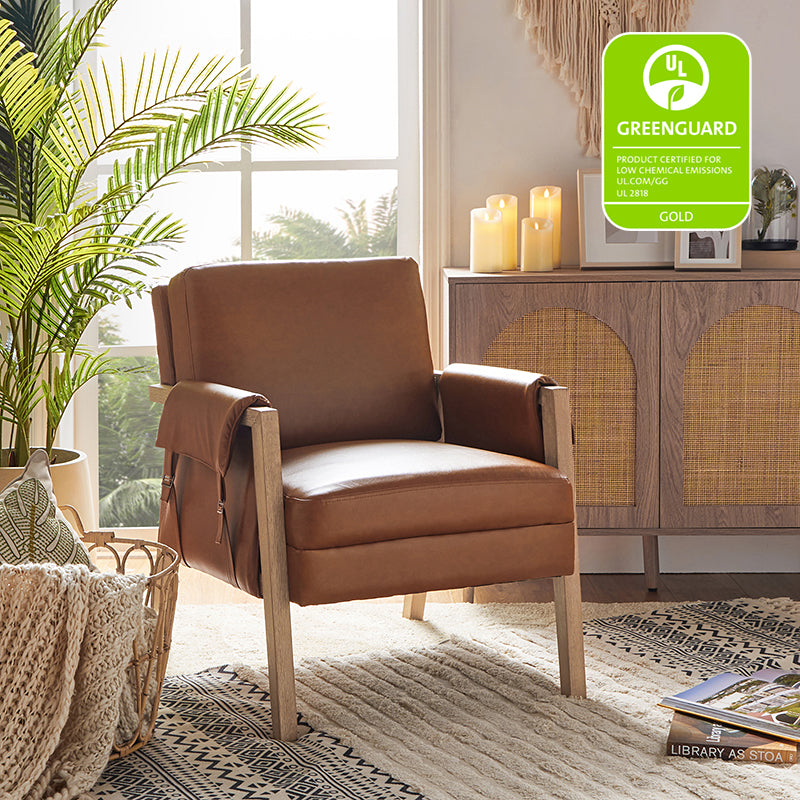 Kelly Vegan Leather Armchair - Modern PU Leather Accent Chair for Living Room, Bedroom & Office - Comfortable Mid-Century Style Lounge Chair with Sturdy Metal Legs - Perfect for Small Spaces, Apartments & Dorm Rooms
