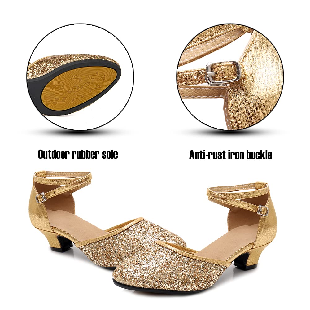 SWDZM Women's Glitter Latin Dance Shoes - Closed Toe Ballroom Salsa Heels for Party, Wedding & Performance (3 Inch Heel) - Perfect for Salsa, Bachata, Tango & Evening Events