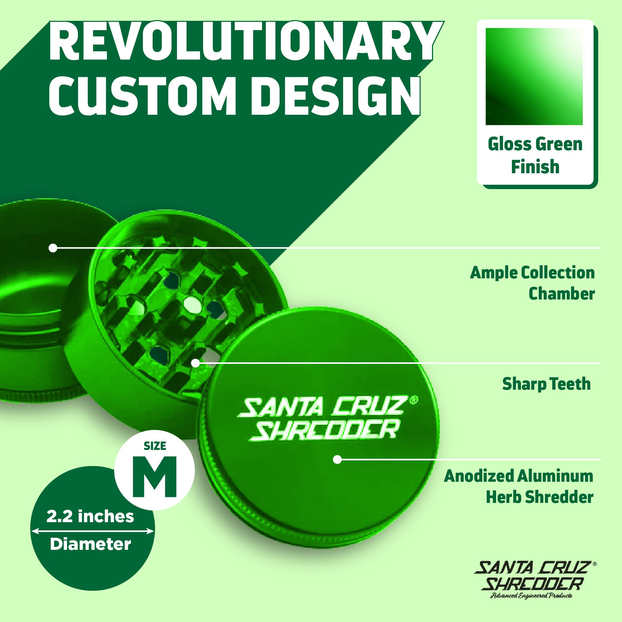 Premium Santa Cruz Shredder 3-Piece Aluminum Herb Grinder - Medium 2 1/8