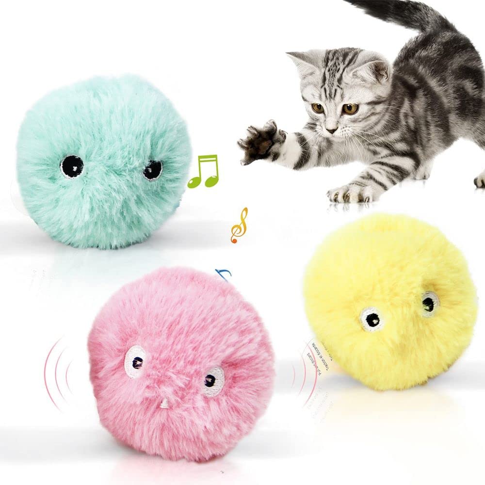 Fluffy Plush Cat Ball Toys with Catnip - 3 Pack Interactive Kitten Toys with Sound, Lifelike Chirping for Playful Cats - Perfect for Indoor Play, Training & Bonding Time